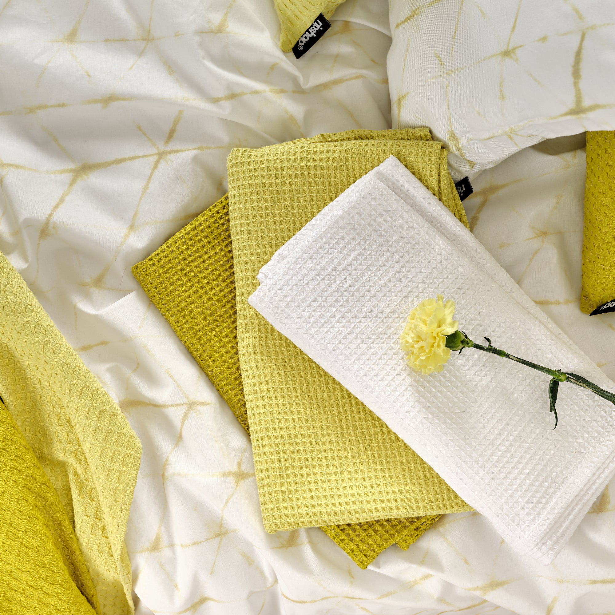 Serviette gaufrée 100 % coton vert clair