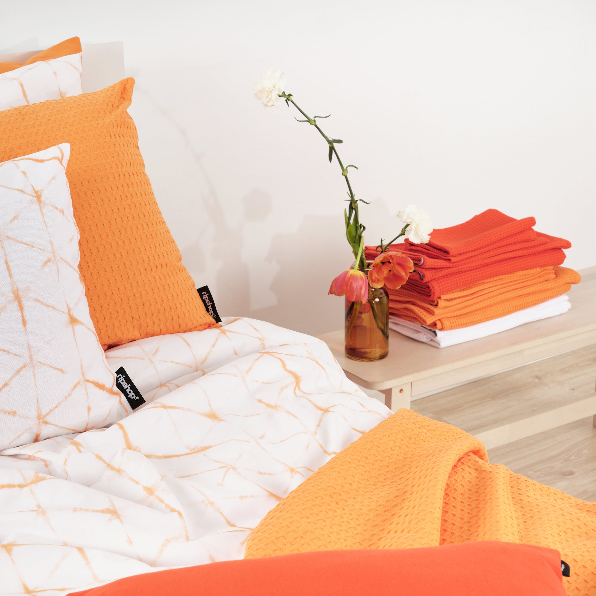 Serviette gaufrée 100 % coton orange clair