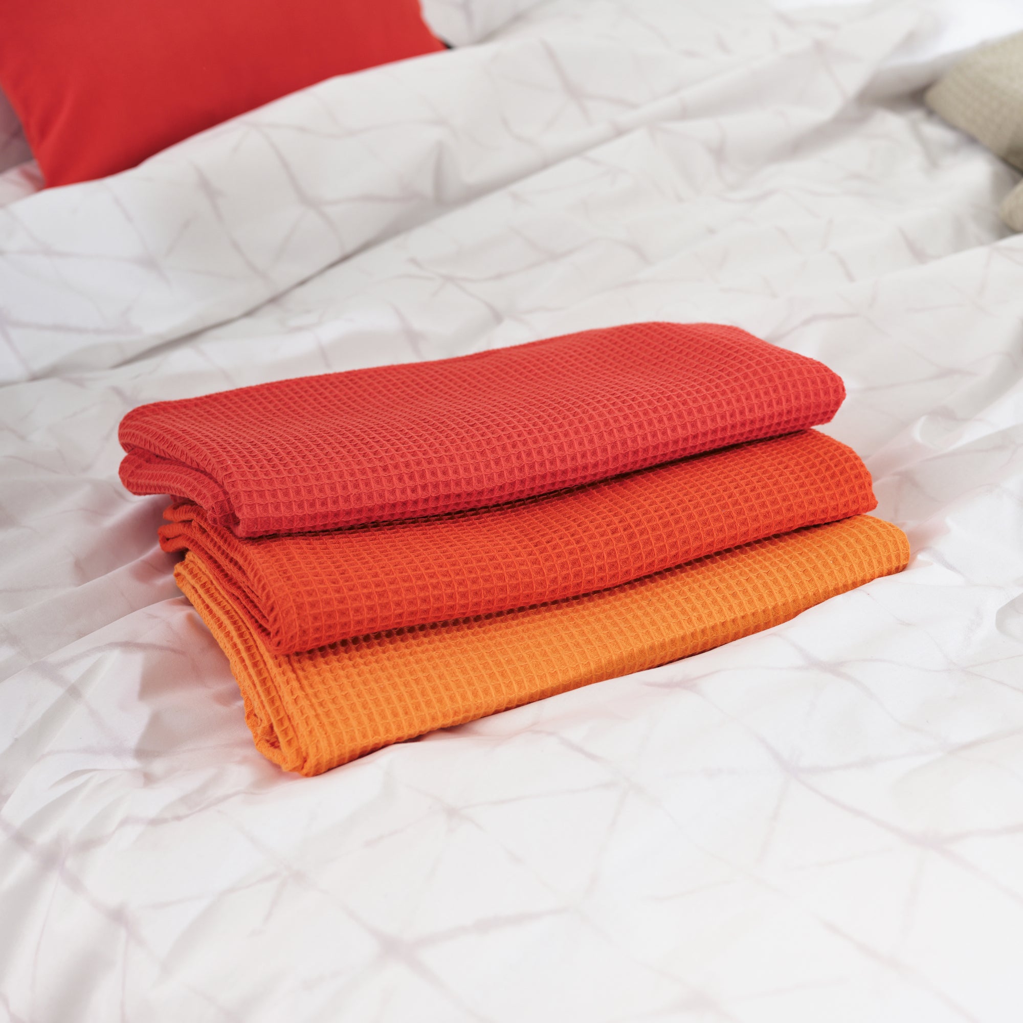 Serviette gaufrée 100% coton Fraise