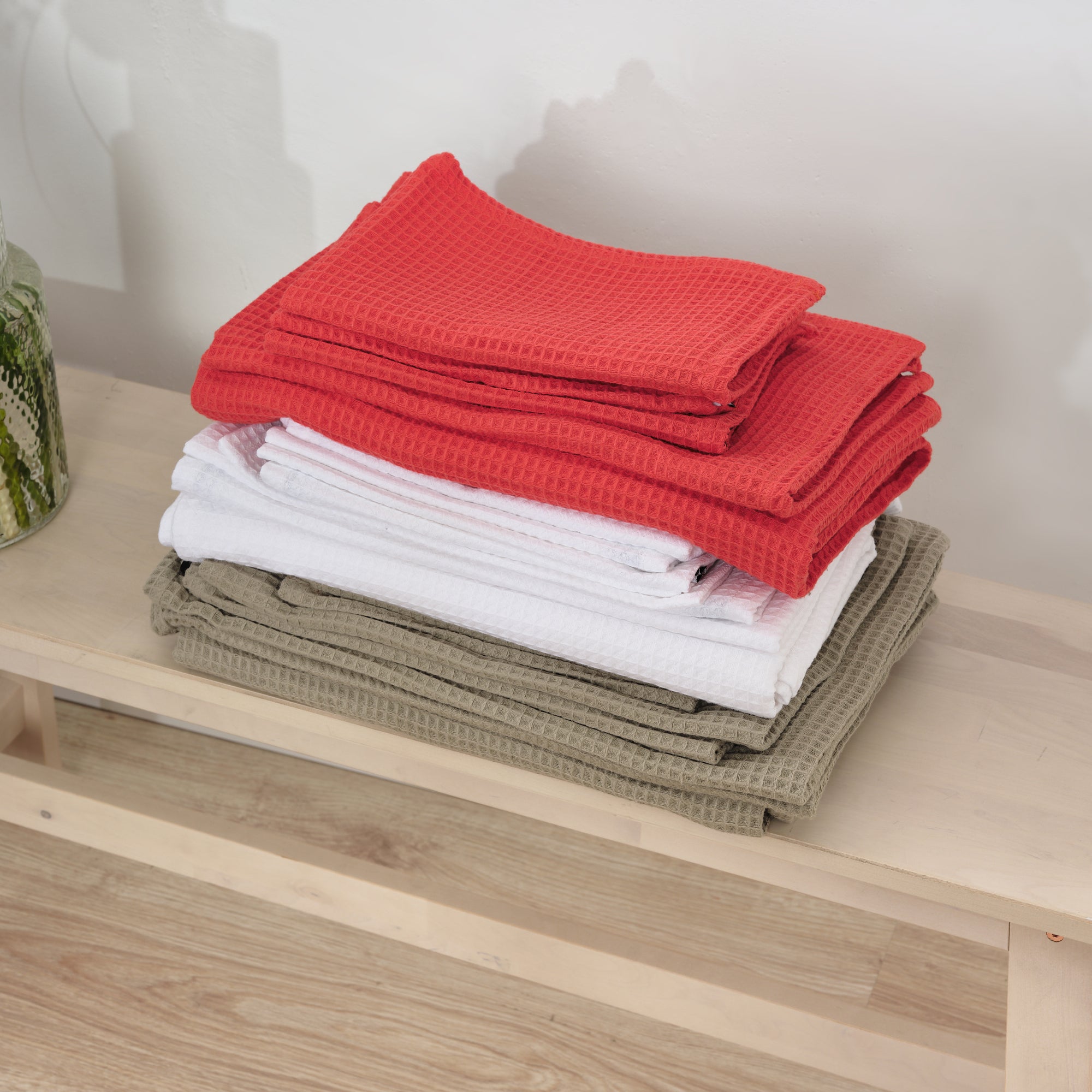 Serviette gaufrée 100% coton Fraise