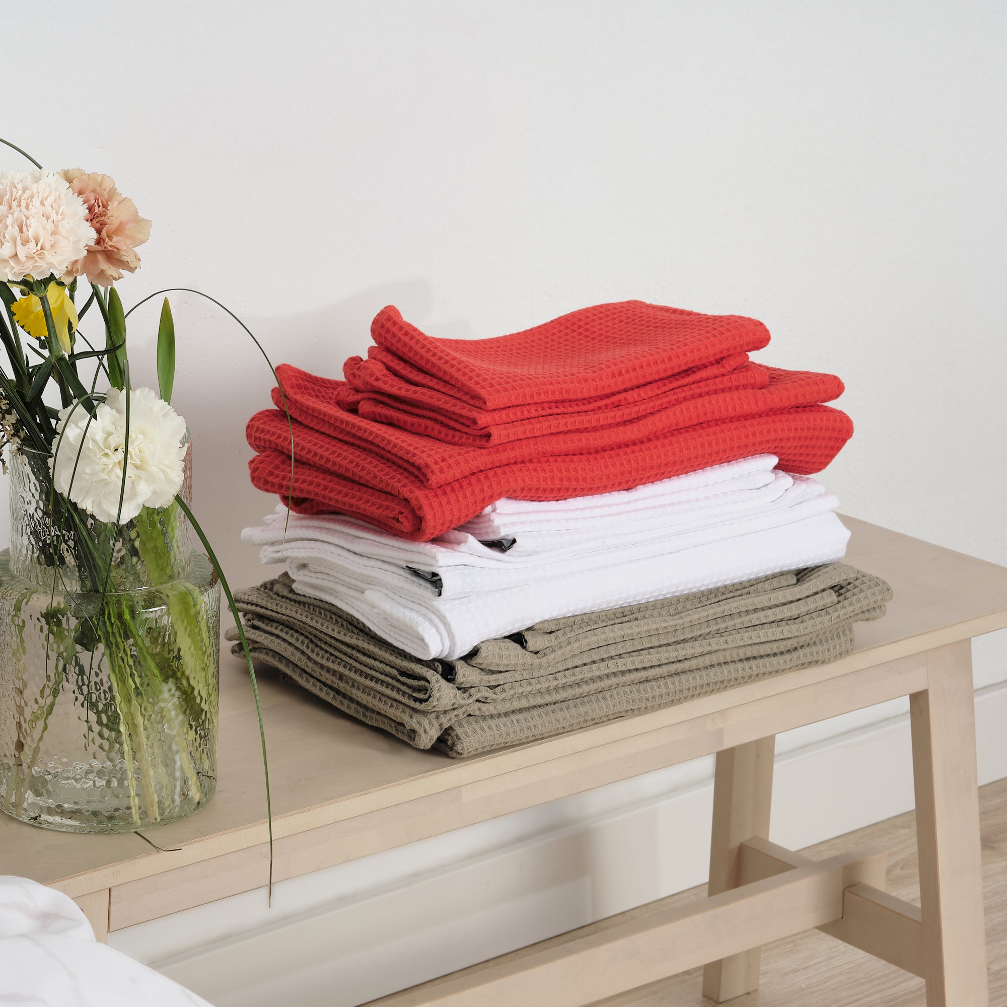 Serviette gaufrée 100% coton Fraise