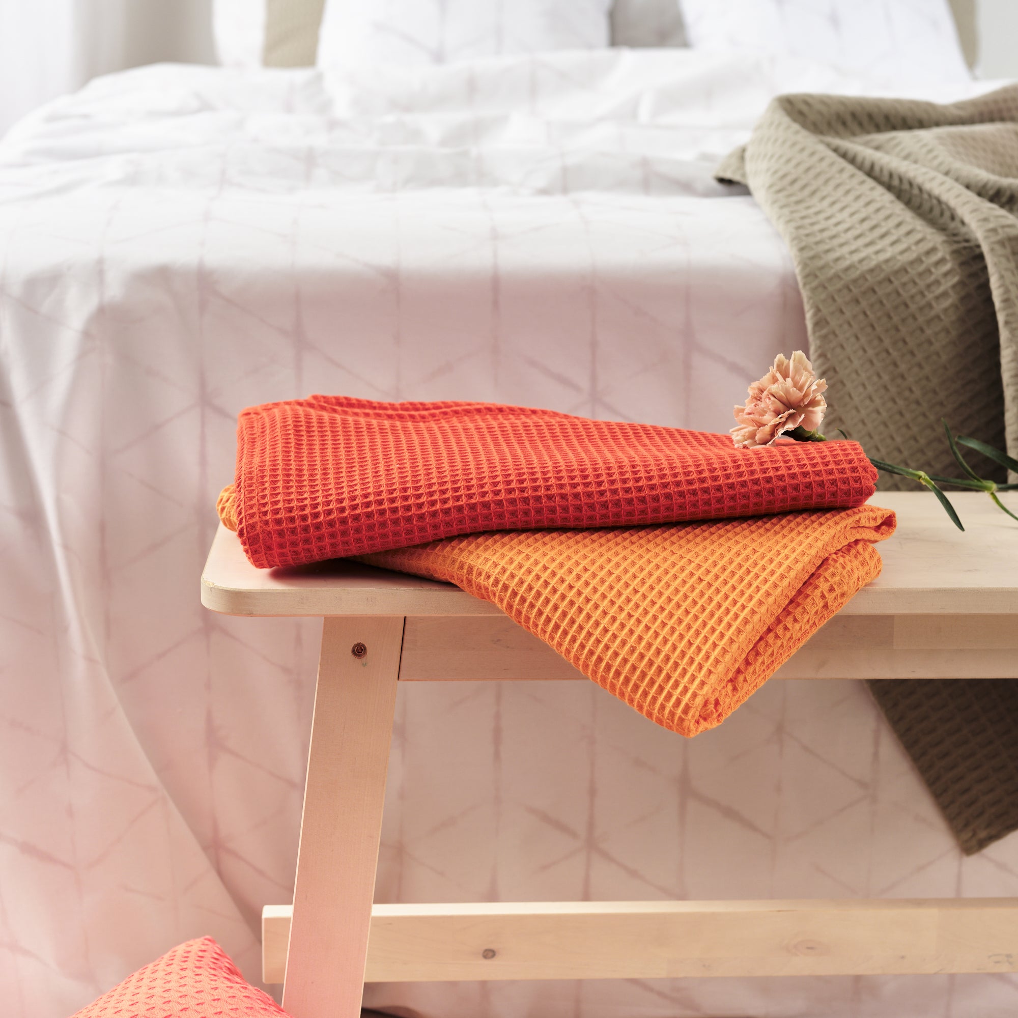 Serviette gaufrée 100% coton Fraise