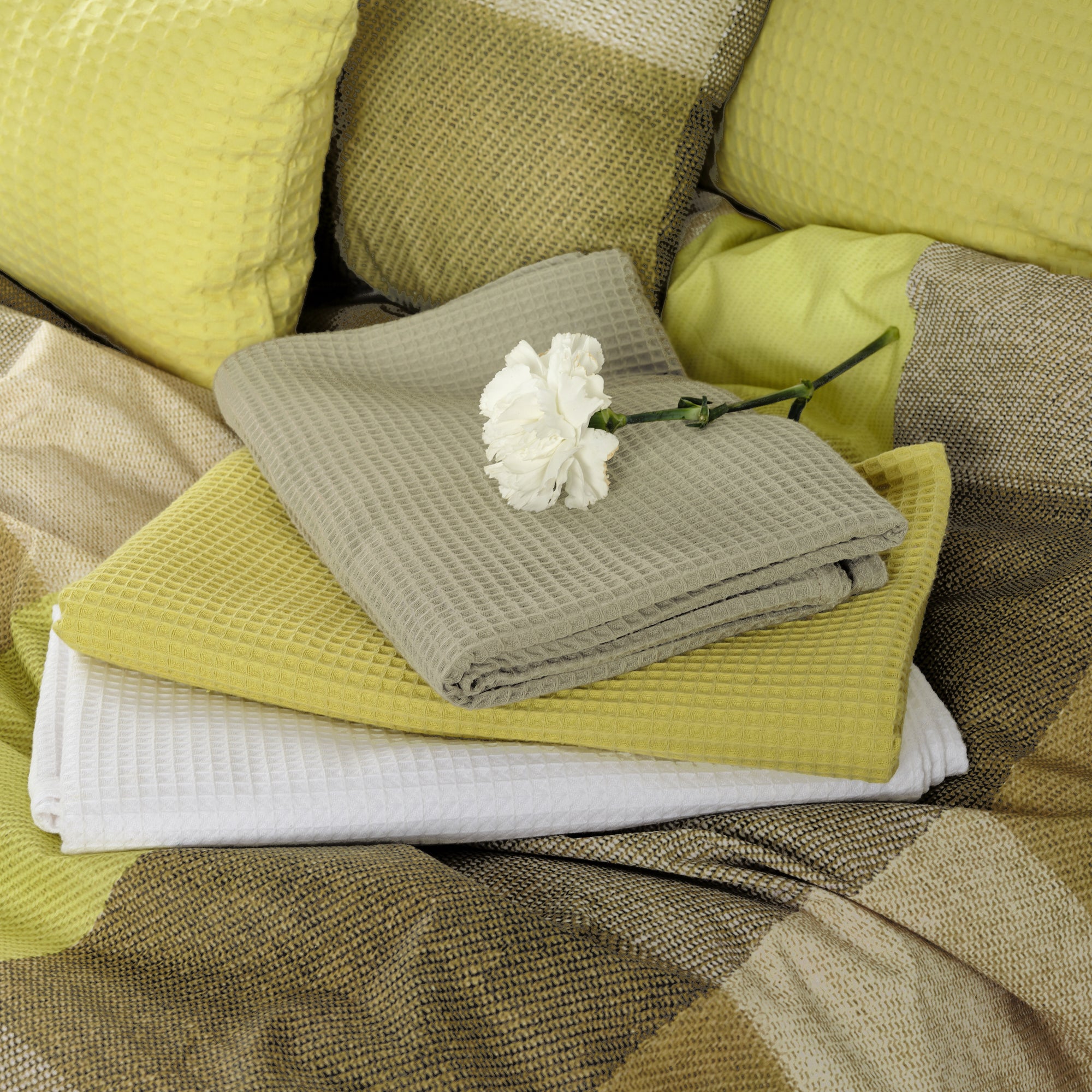 Serviette gaufrée 100 % coton grège