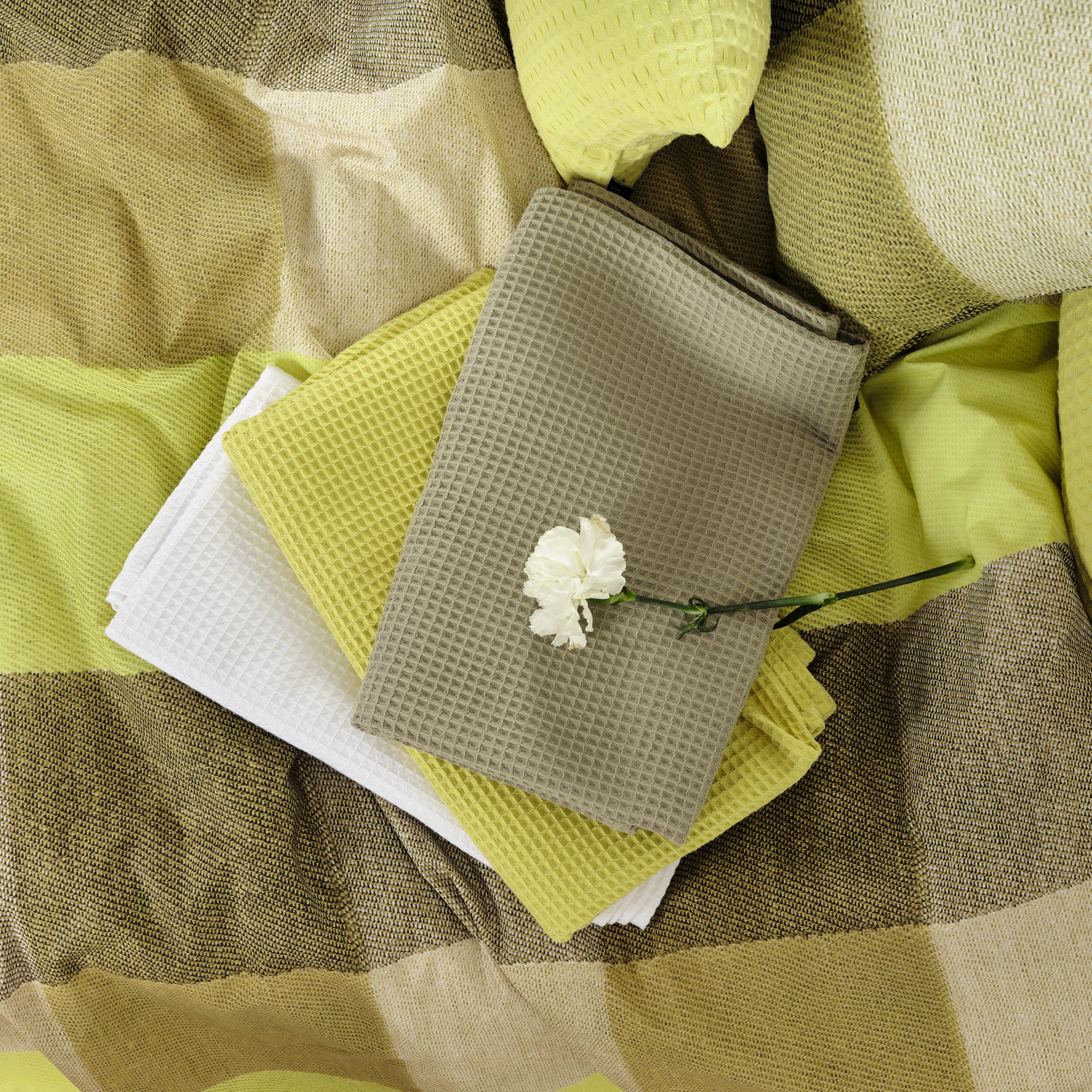 Serviette gaufrée 100 % coton grège