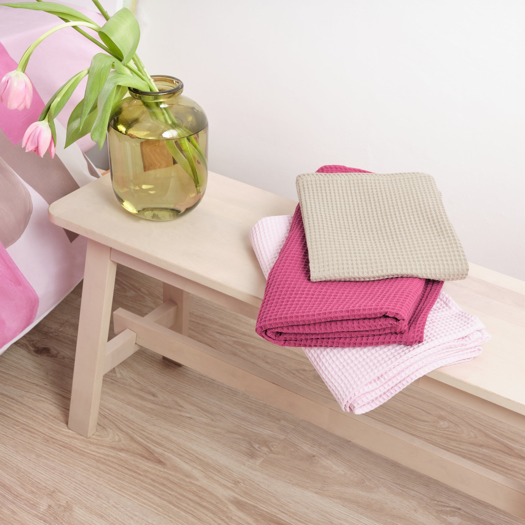 Serviette gaufrée 100 % coton et lin