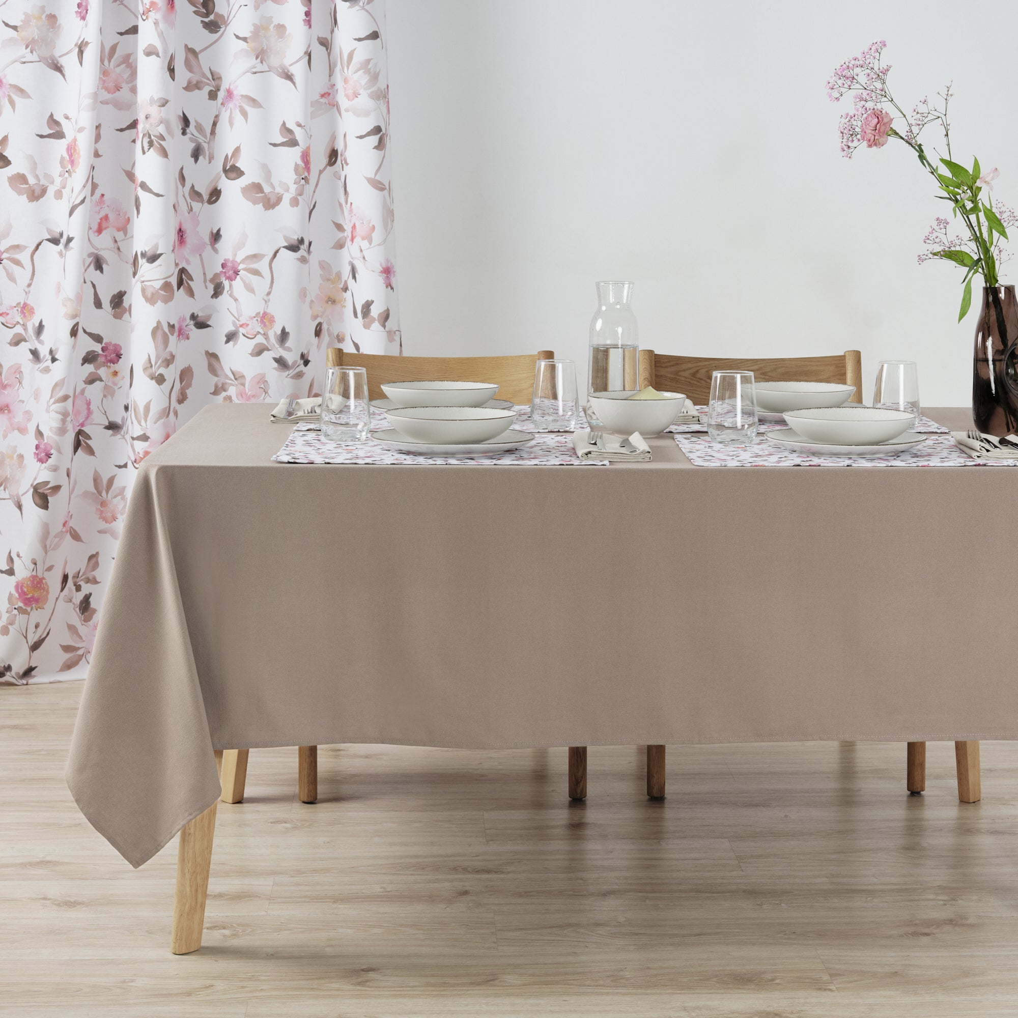 Plain tablecloth 100% linen touch fabric Brown