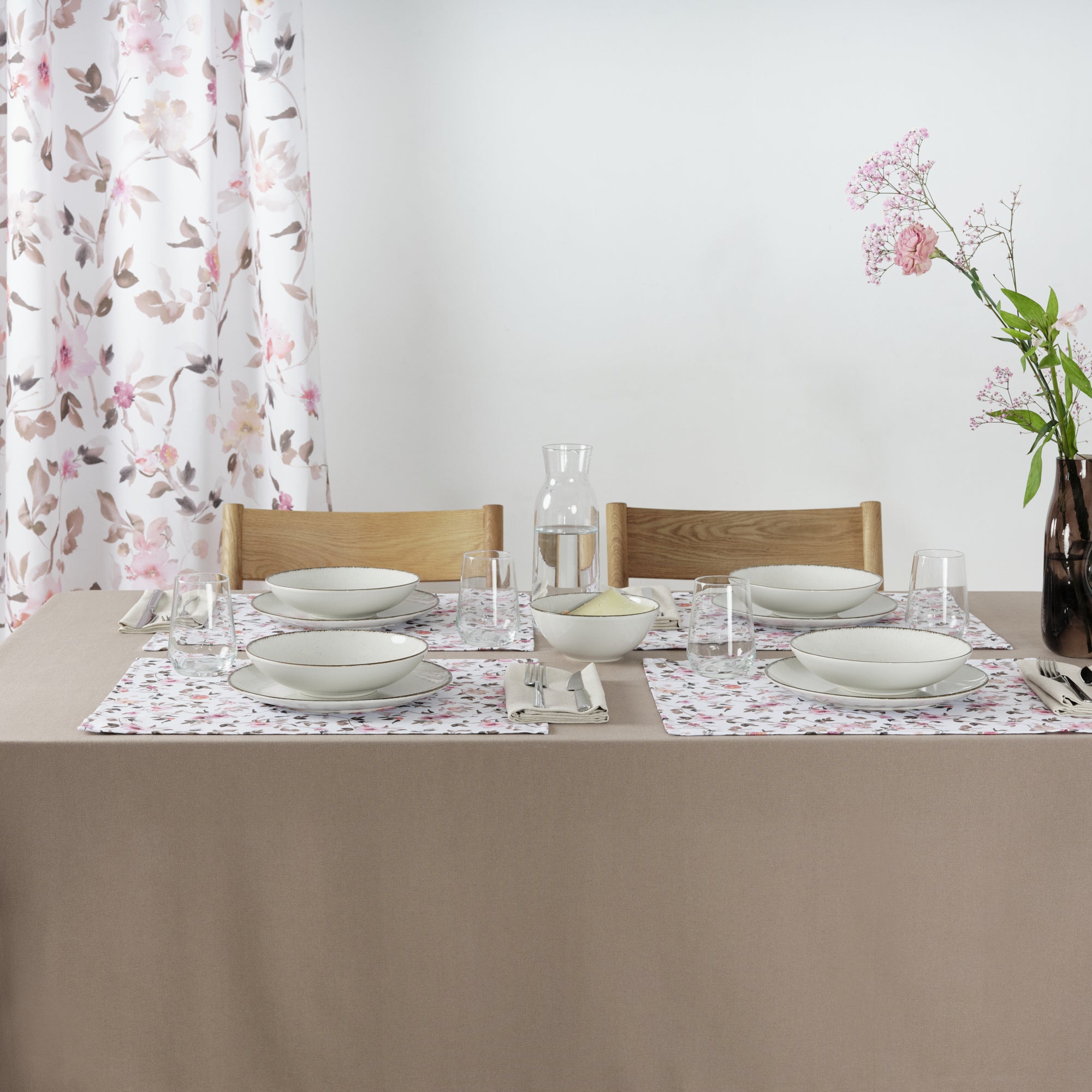 Plain tablecloth 100% linen touch fabric Brown