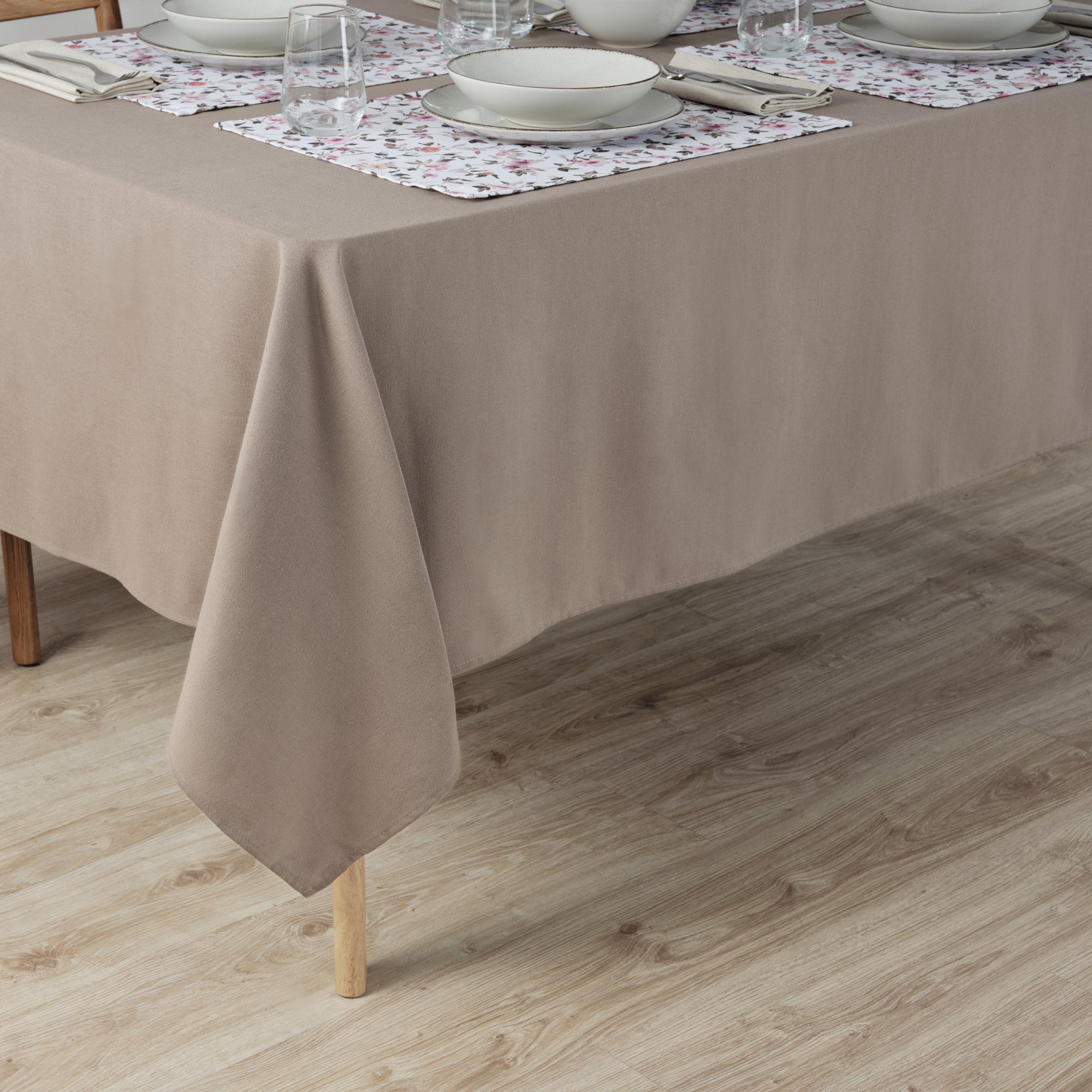 Plain tablecloth 100% linen touch fabric Brown