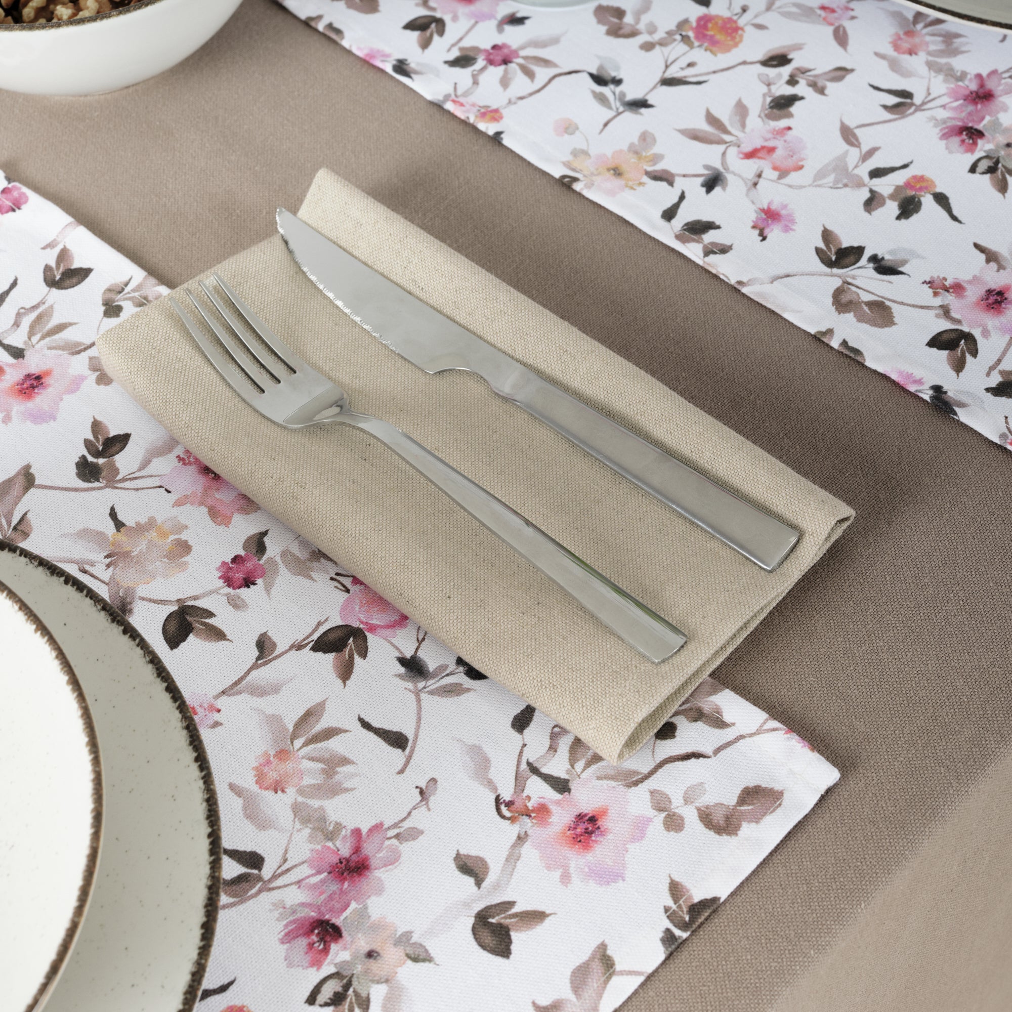 Plain tablecloth 100% linen touch fabric Brown