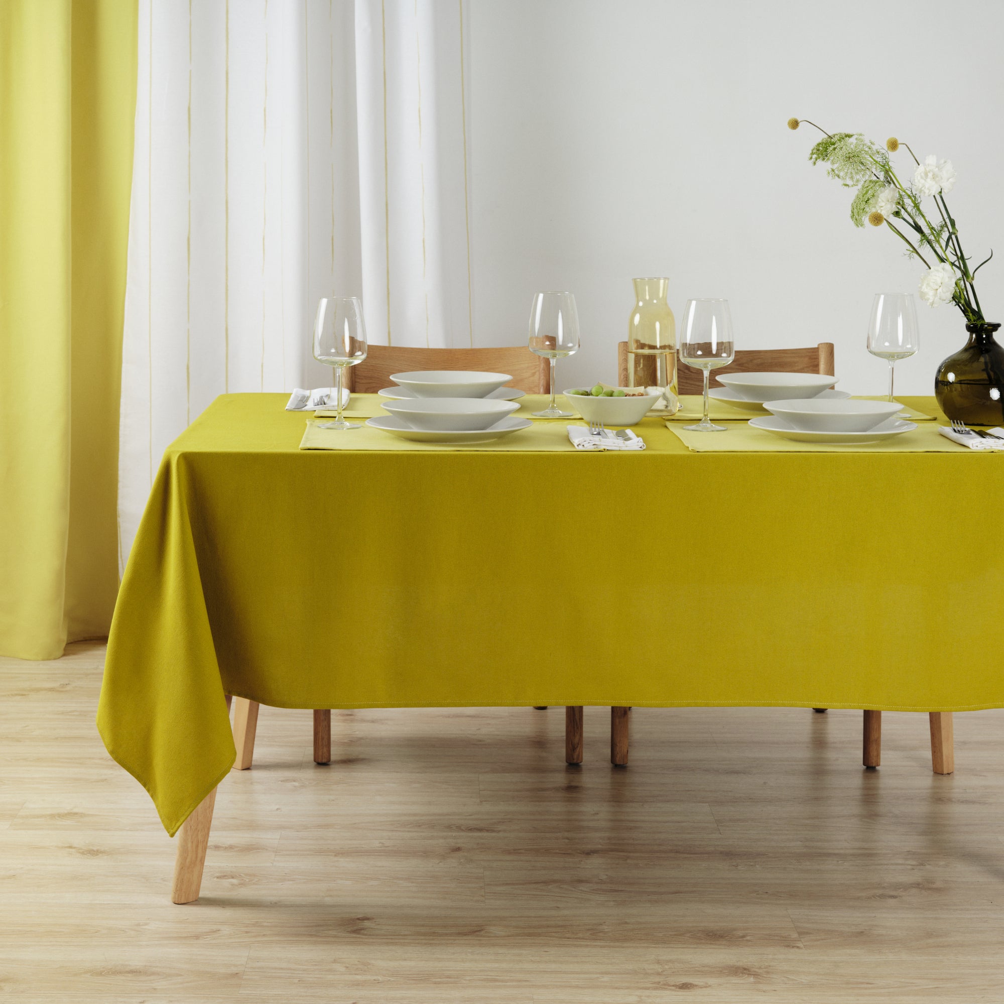 Plain tablecloth 100% linen feel fabric pistachio green