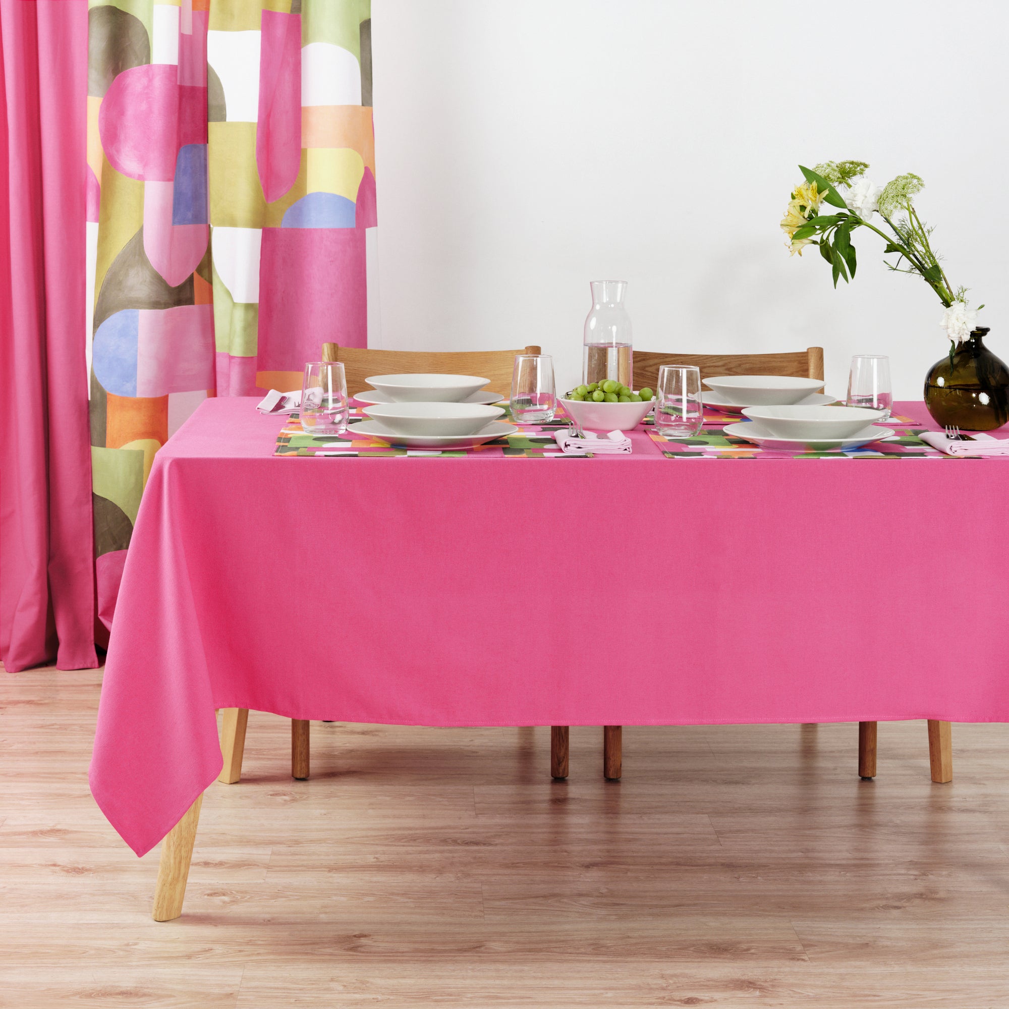 Plain tablecloth 100% linen touch fabric Fuchsia