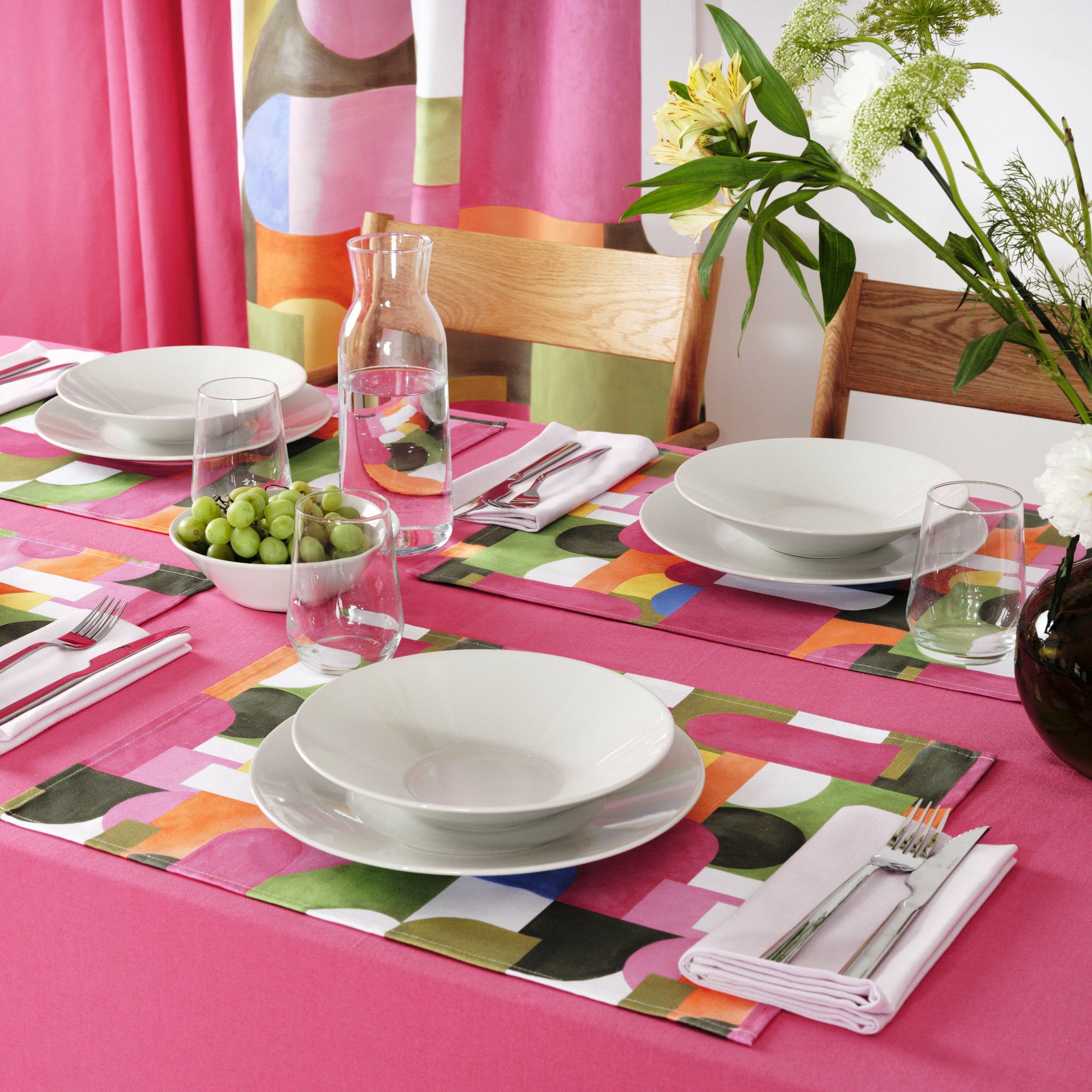 Plain tablecloth 100% linen touch fabric Fuchsia