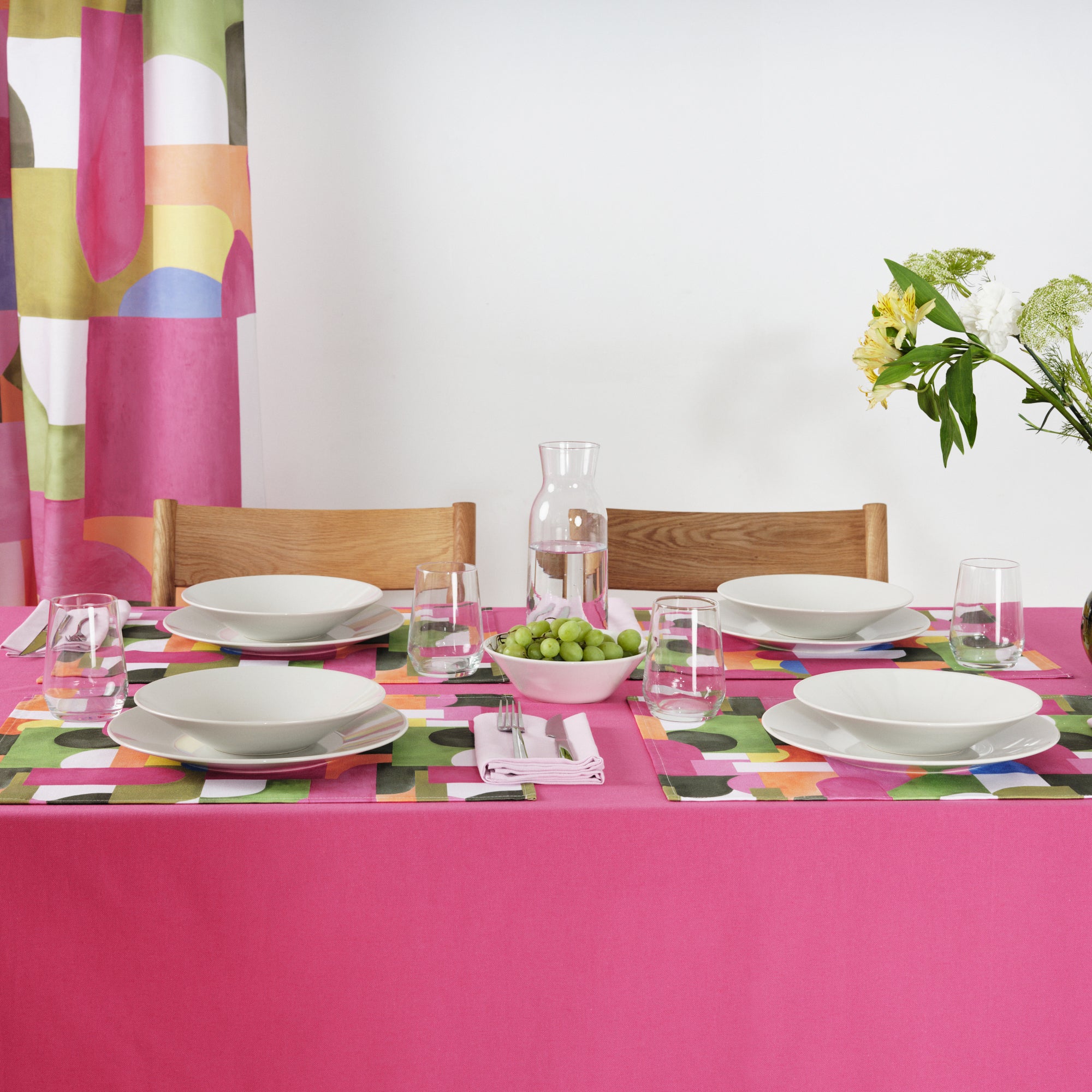 Plain tablecloth 100% linen touch fabric Fuchsia