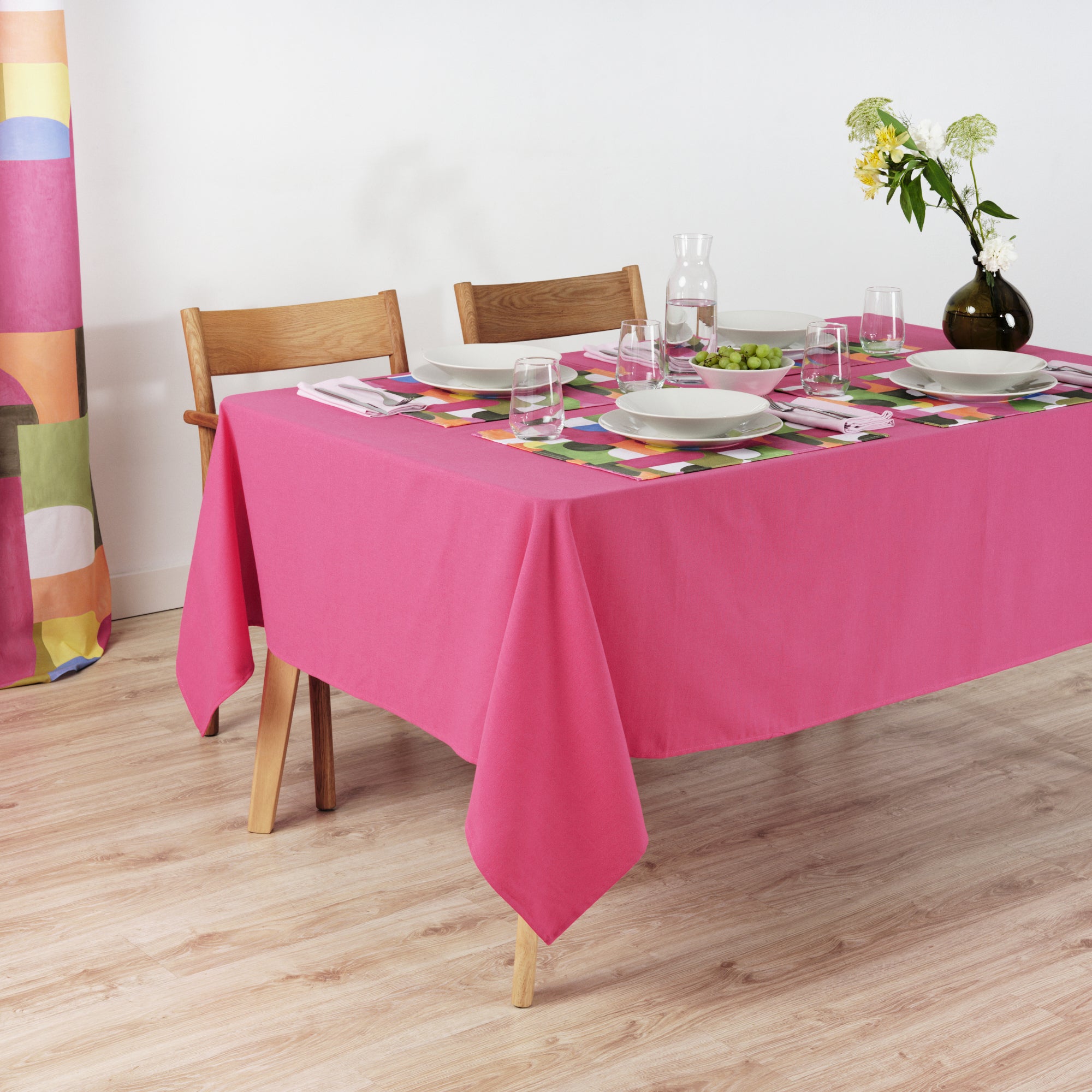 Plain tablecloth 100% linen touch fabric Fuchsia