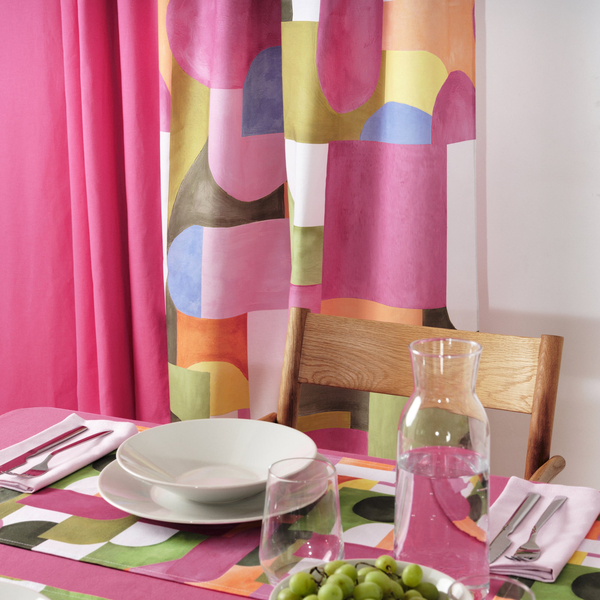 Plain tablecloth 100% linen touch fabric Fuchsia