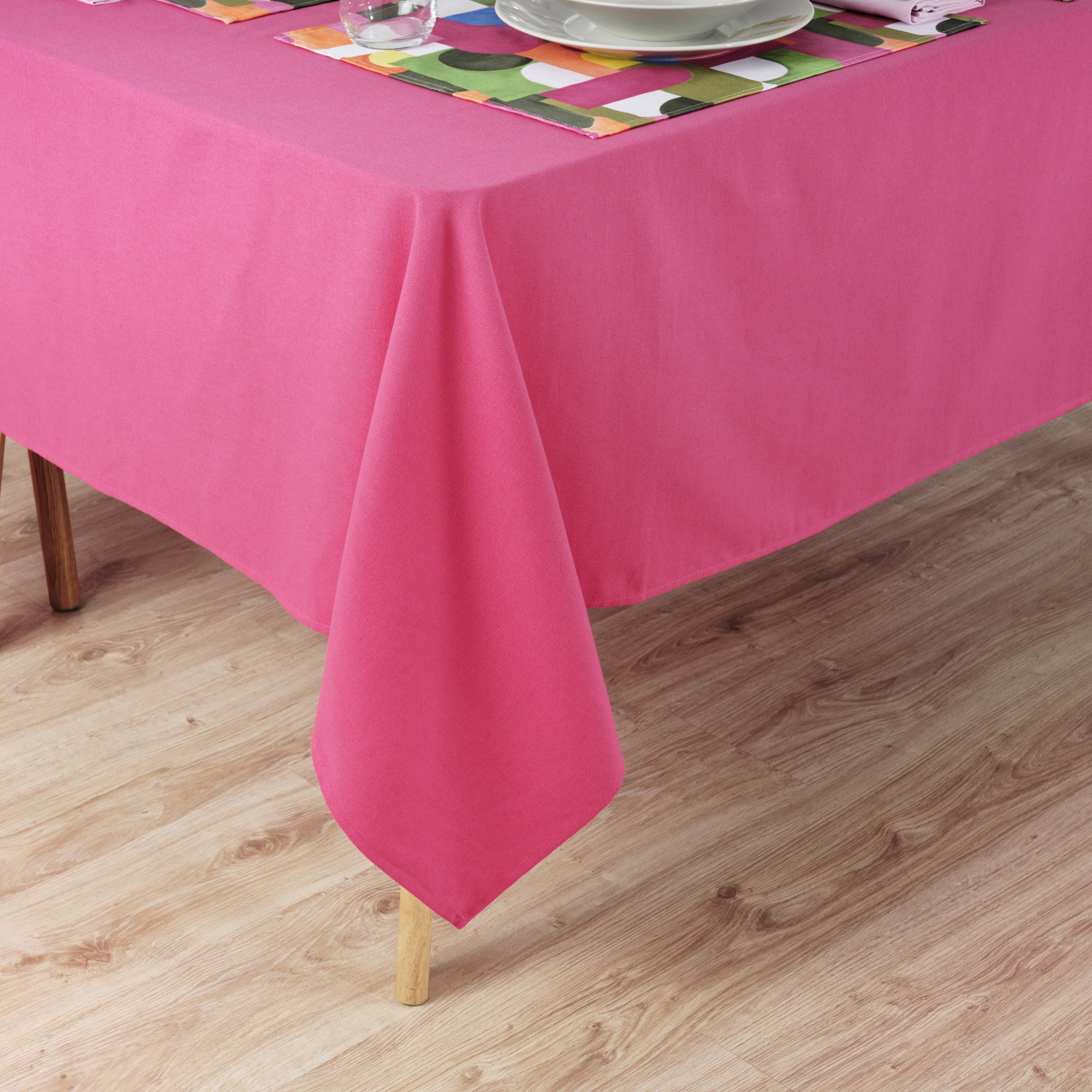 Plain tablecloth 100% linen touch fabric Fuchsia