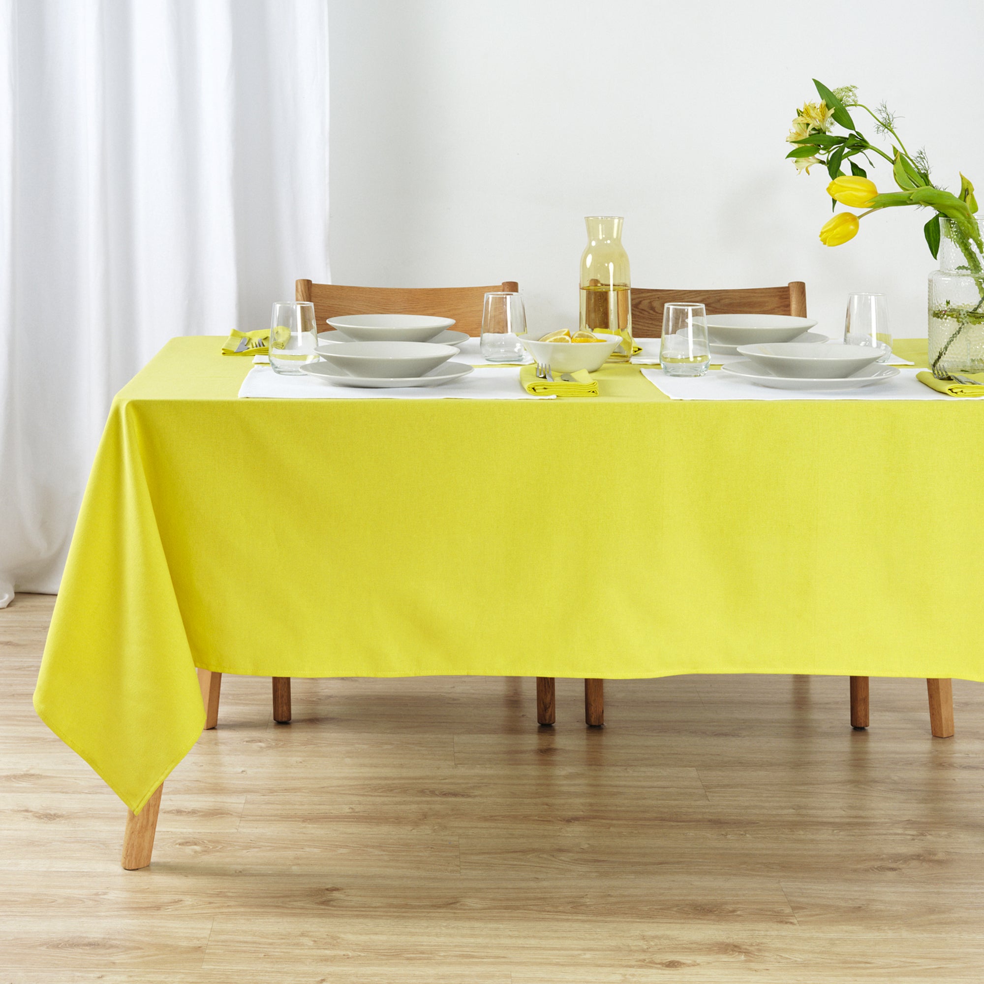 Plain tablecloth 100% linen touch fabric Yellow