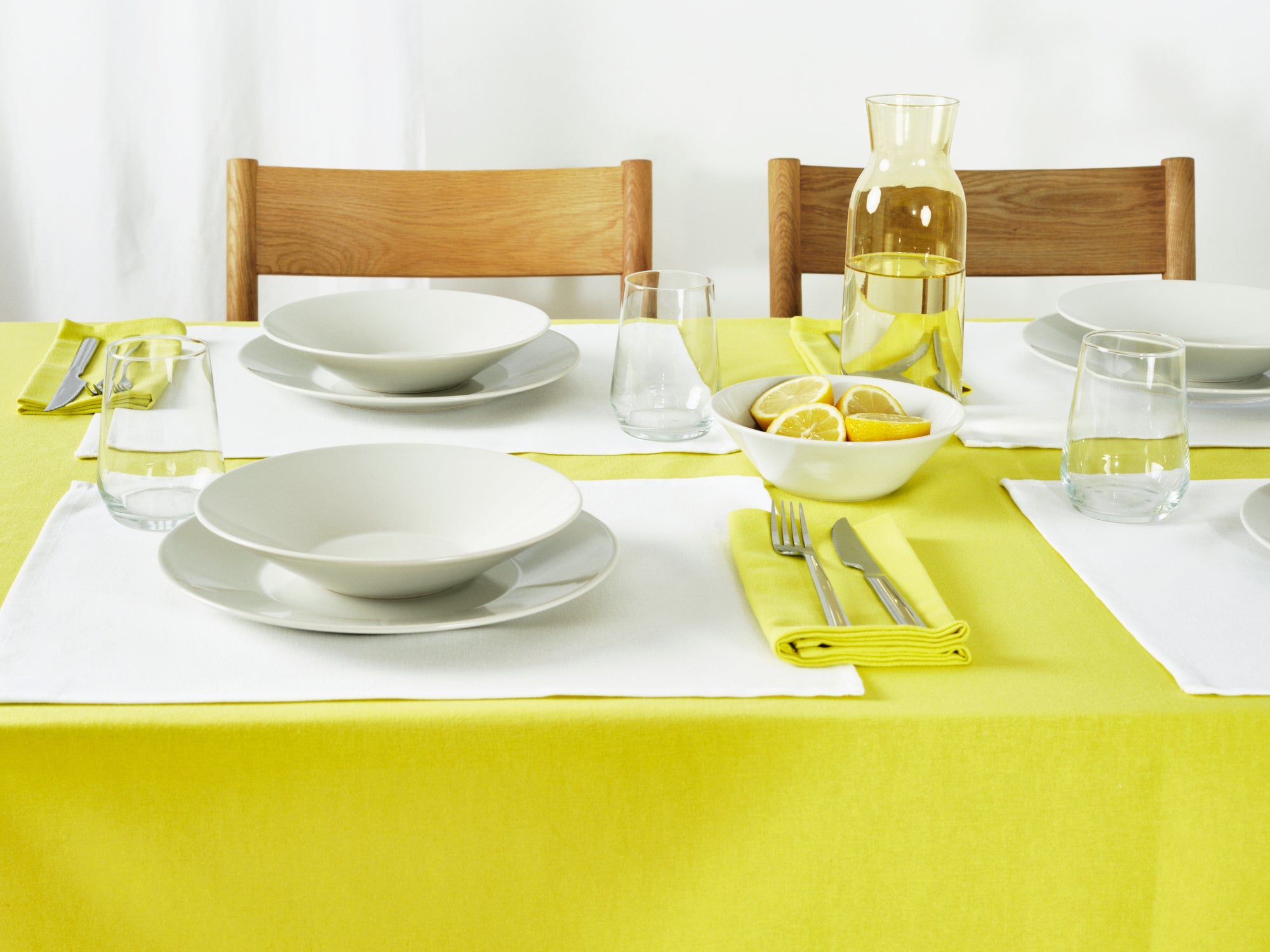 Plain tablecloth 100% linen touch fabric Yellow