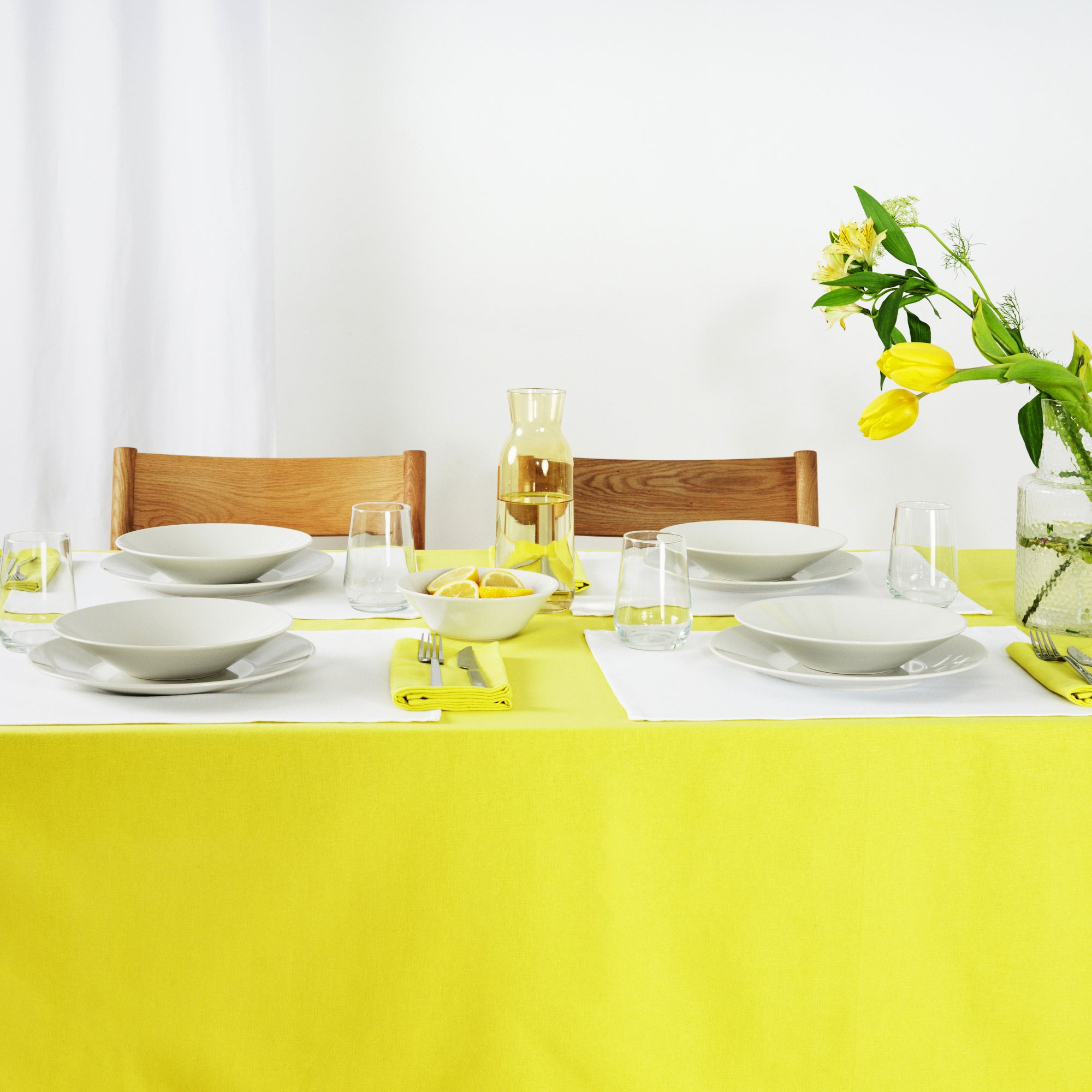 Plain tablecloth 100% linen touch fabric Yellow