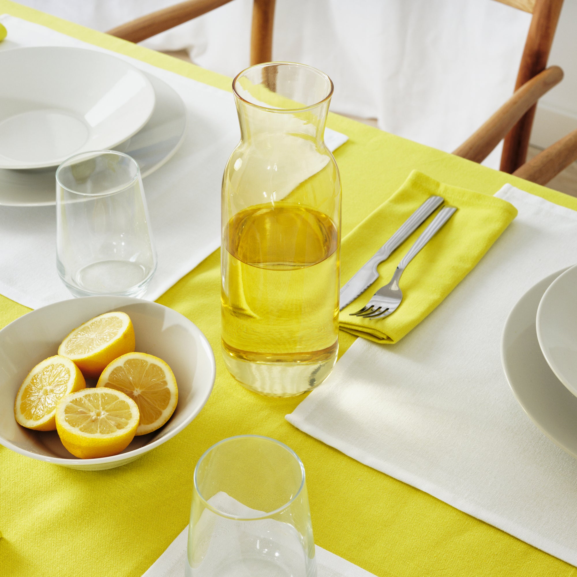Plain tablecloth 100% linen touch fabric Yellow
