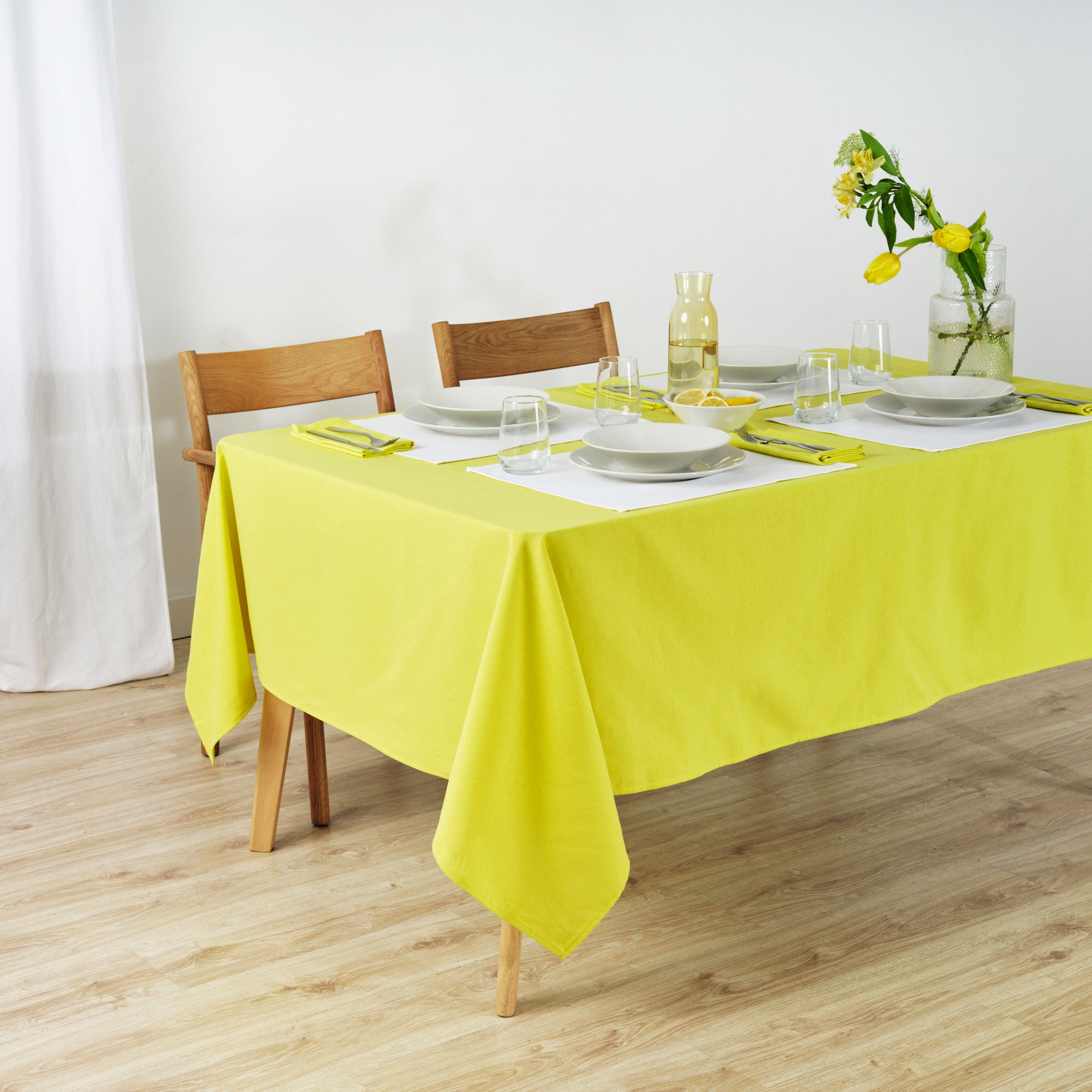 Plain tablecloth 100% linen touch fabric Yellow