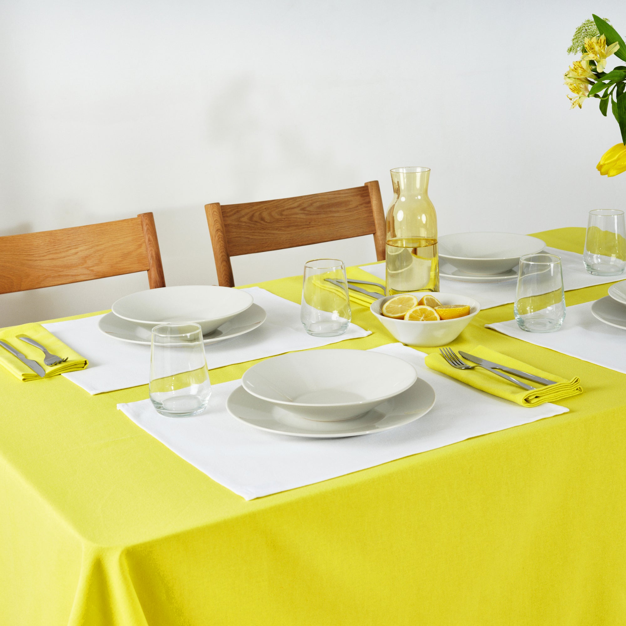 Plain tablecloth 100% linen touch fabric Yellow