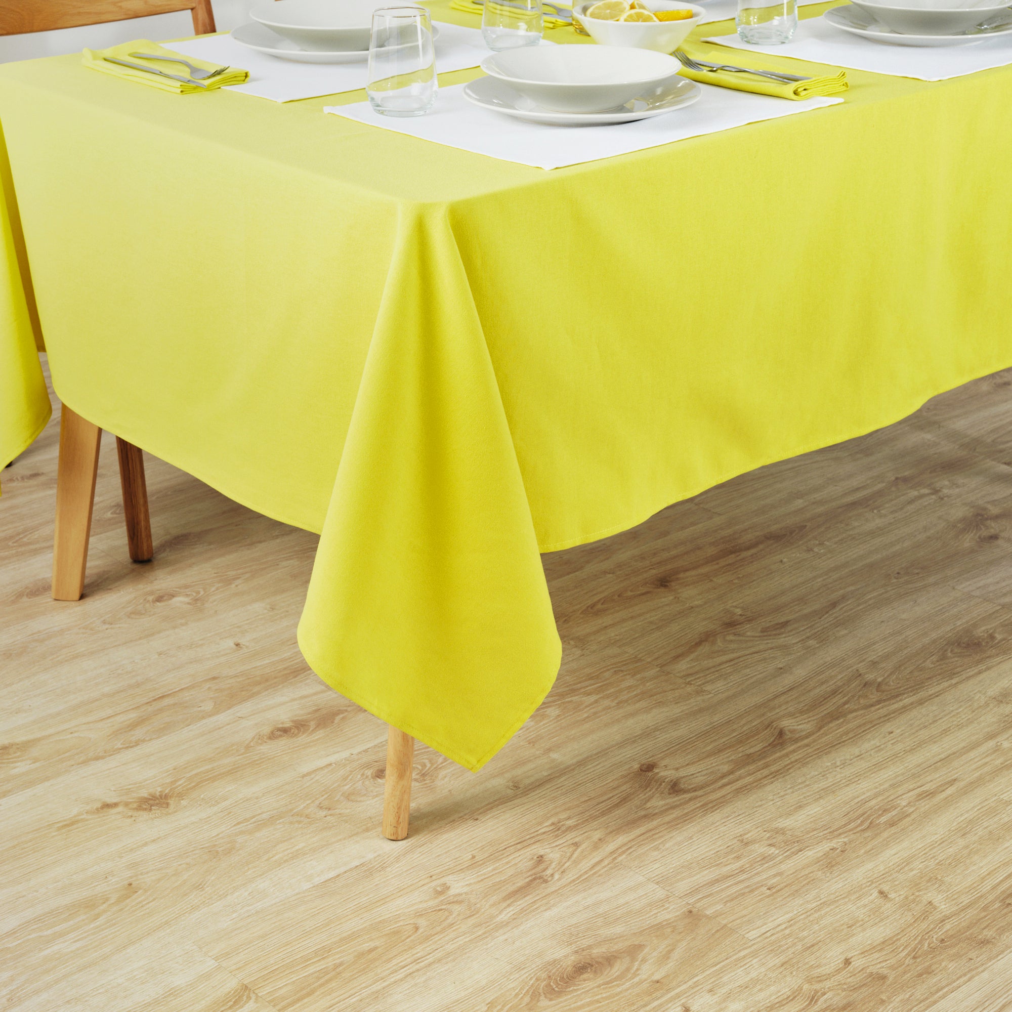 Plain tablecloth 100% linen touch fabric Yellow