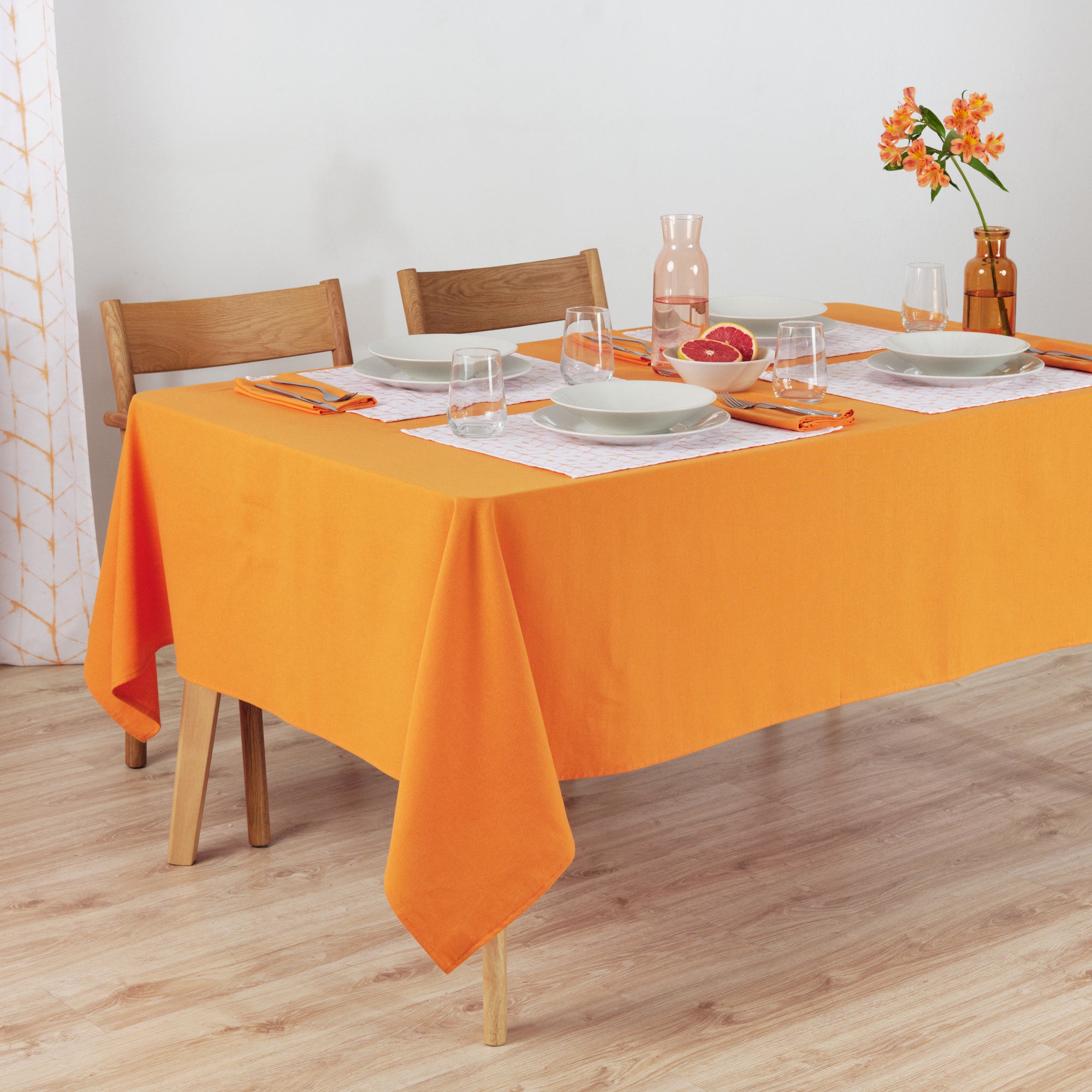 Mantel liso Lino 100% tacto tela Naranja Claro