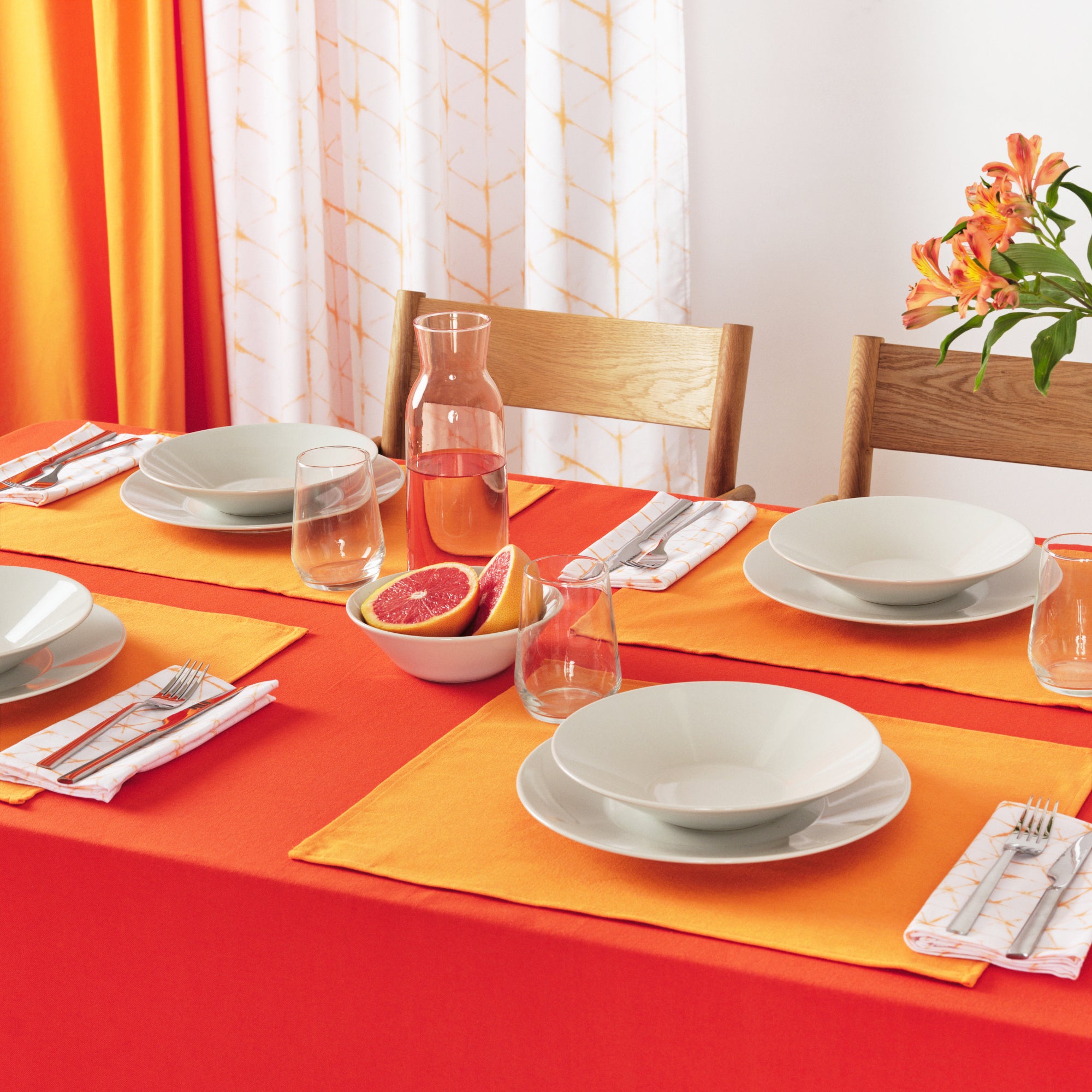 Mantel liso Lino 100% tacto tela Naranja Oscuro