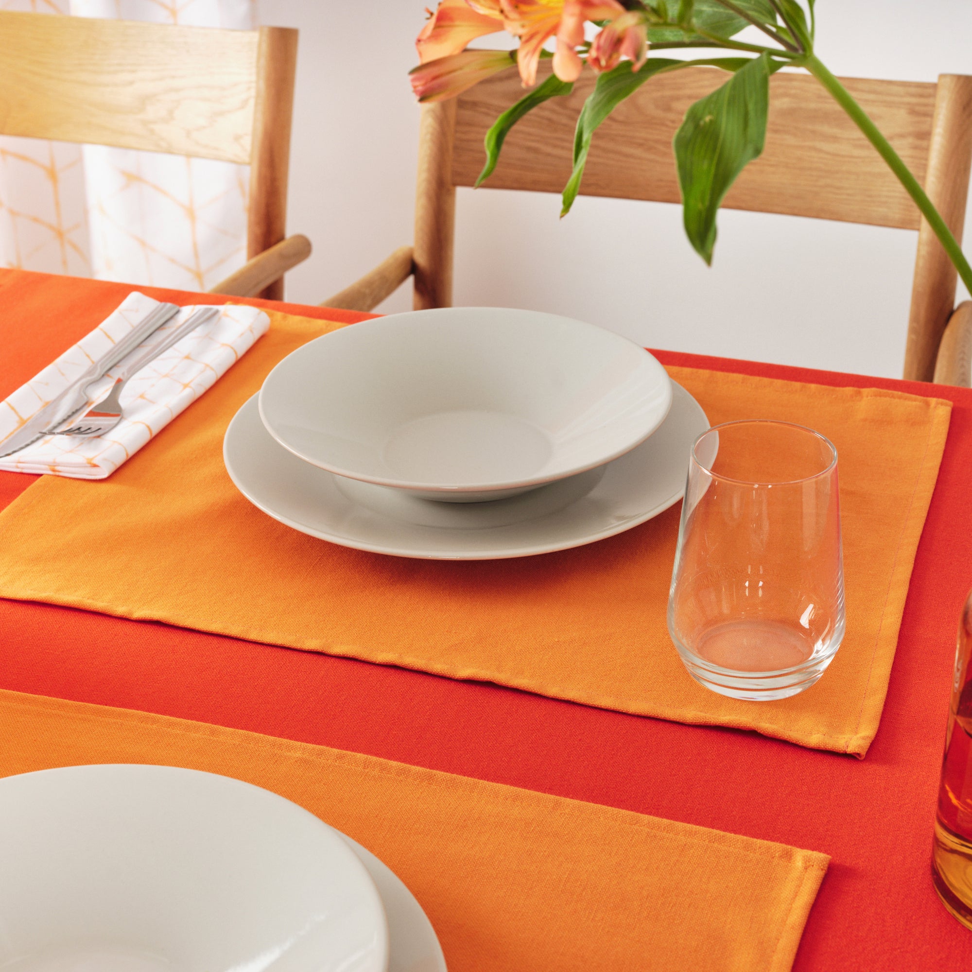 Mantel liso Lino 100% tacto tela Naranja Oscuro