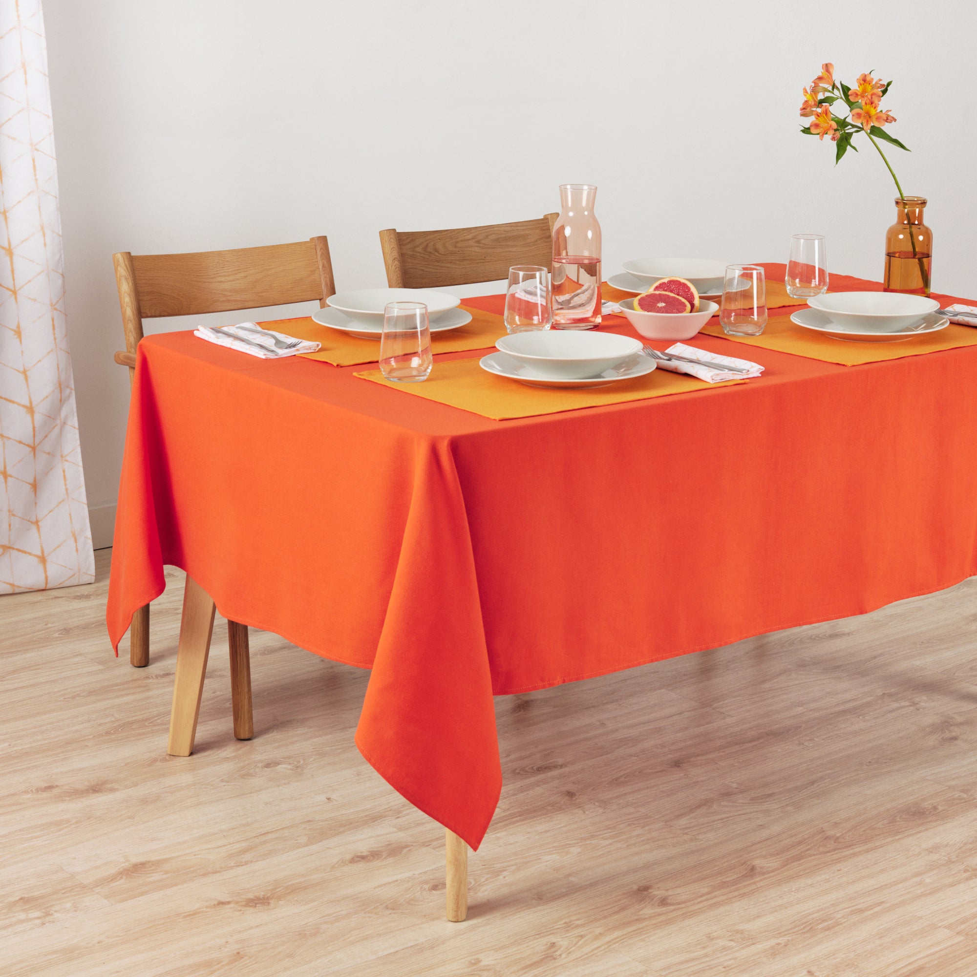 Mantel liso Lino 100% tacto tela Naranja Oscuro
