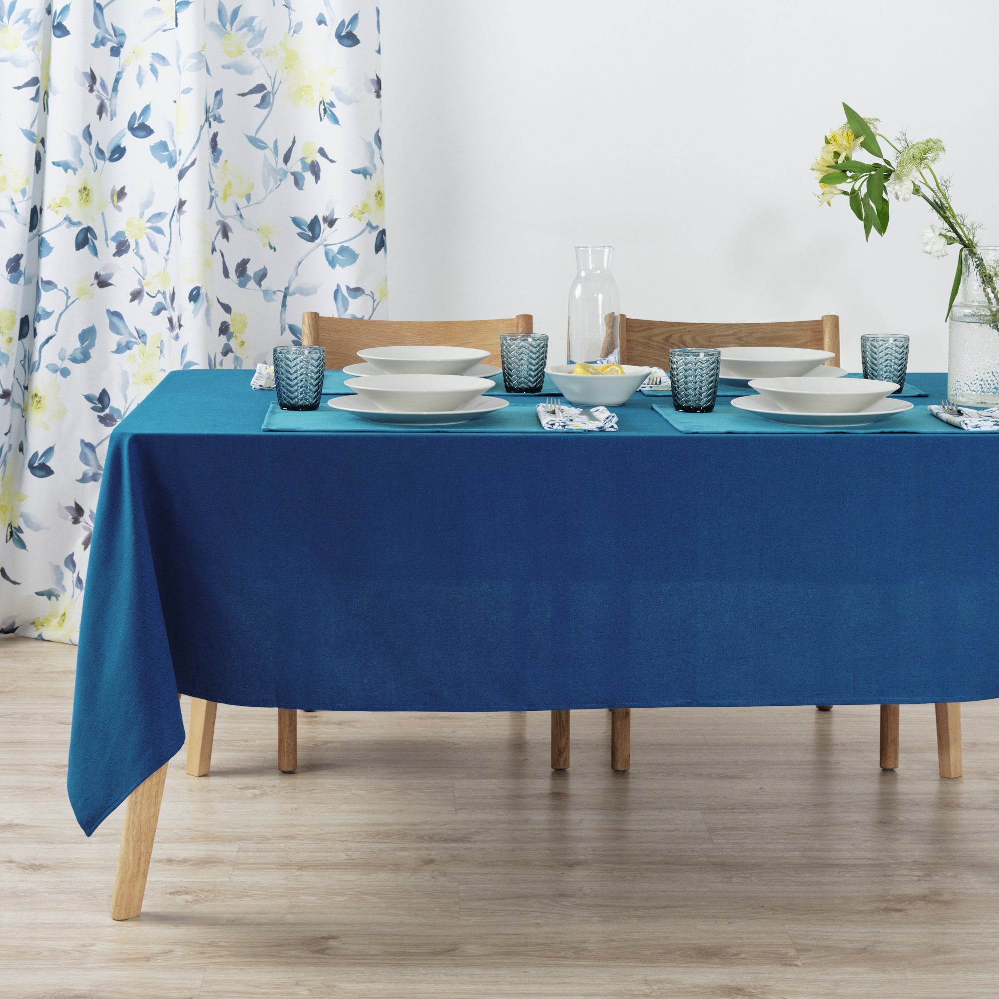 Plain tablecloth 100% linen feel fabric Cobalt Blue