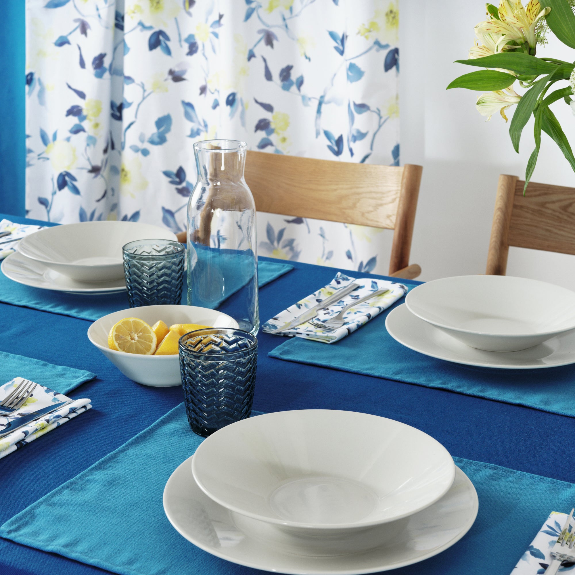 Plain tablecloth 100% linen feel fabric Cobalt Blue