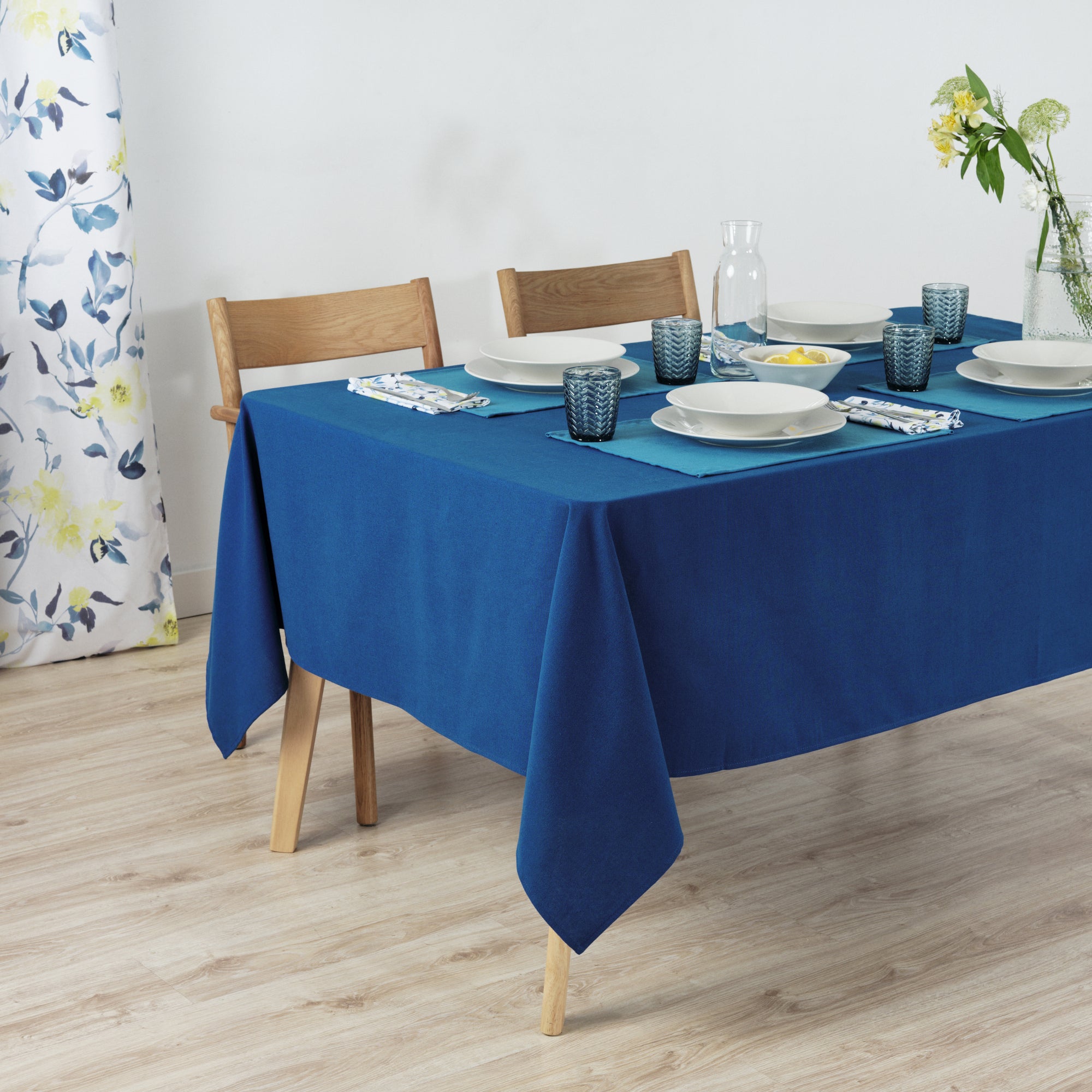 Plain tablecloth 100% linen feel fabric Cobalt Blue