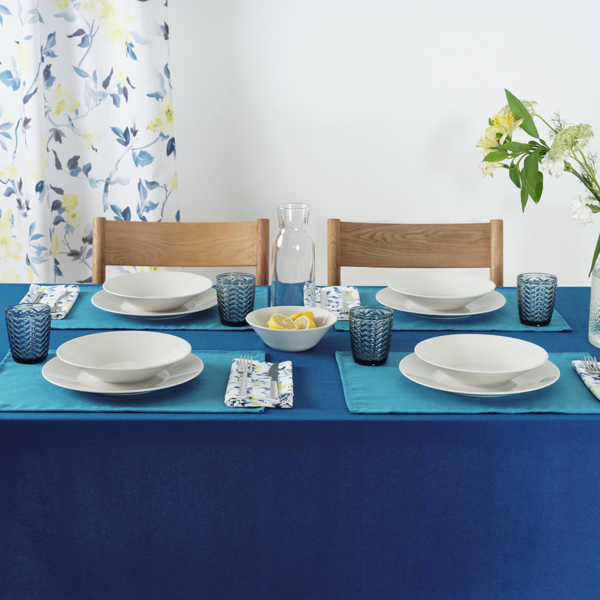 Plain tablecloth 100% linen feel fabric Cobalt Blue