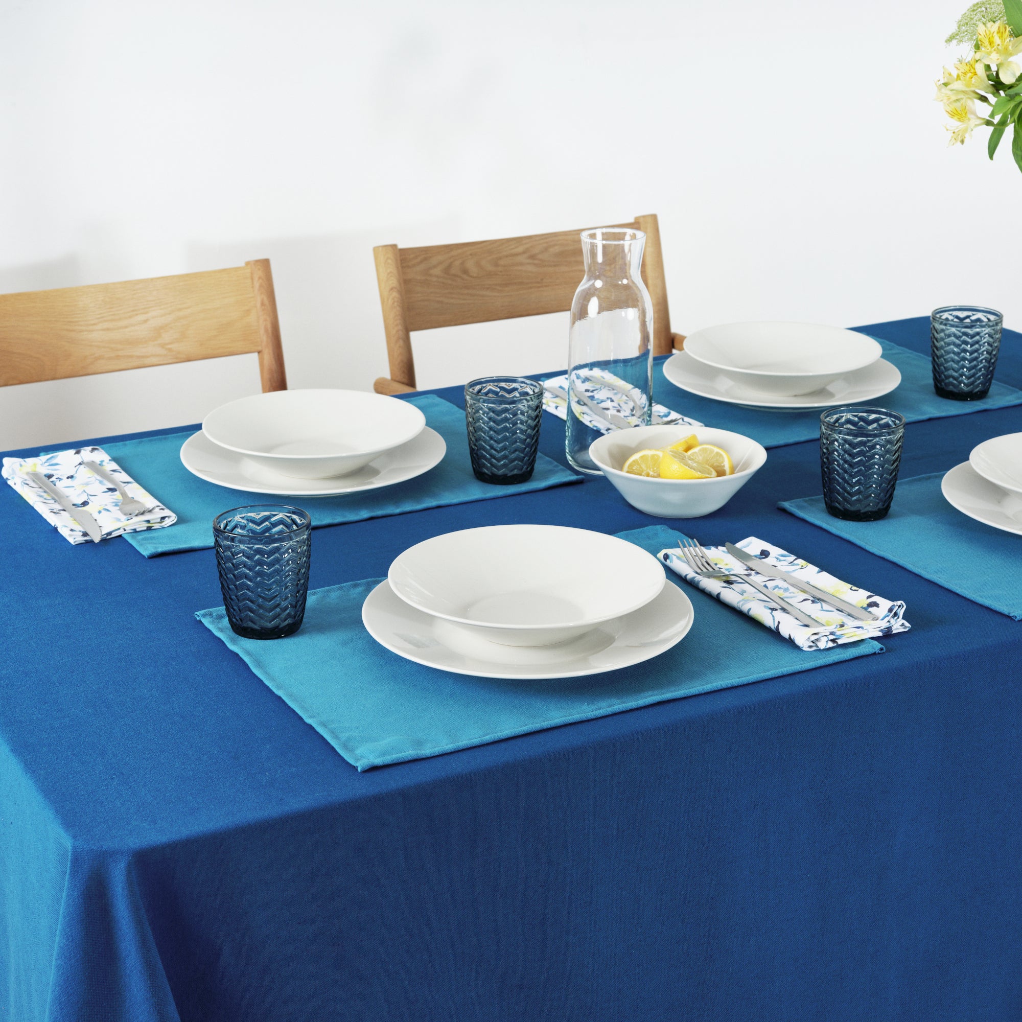 Plain tablecloth 100% linen feel fabric Cobalt Blue