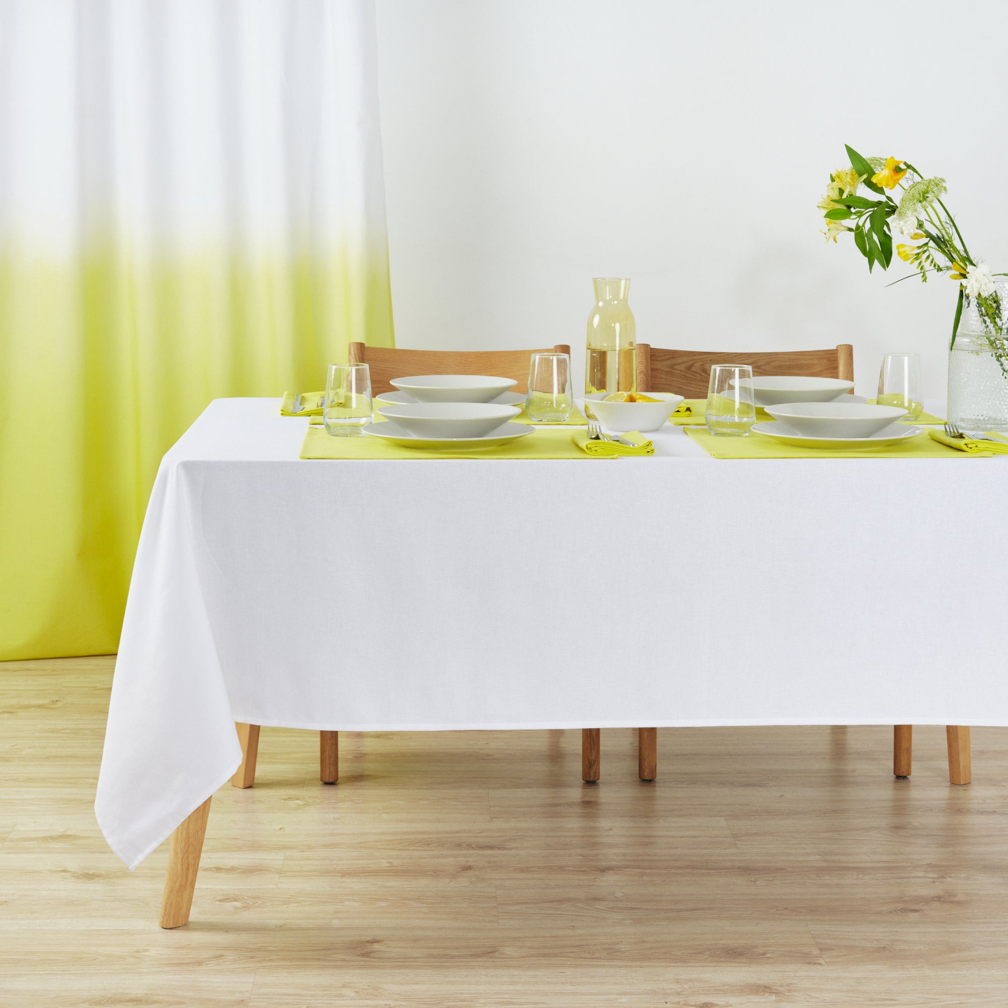 Plain tablecloth 100% linen touch fabric Optical White