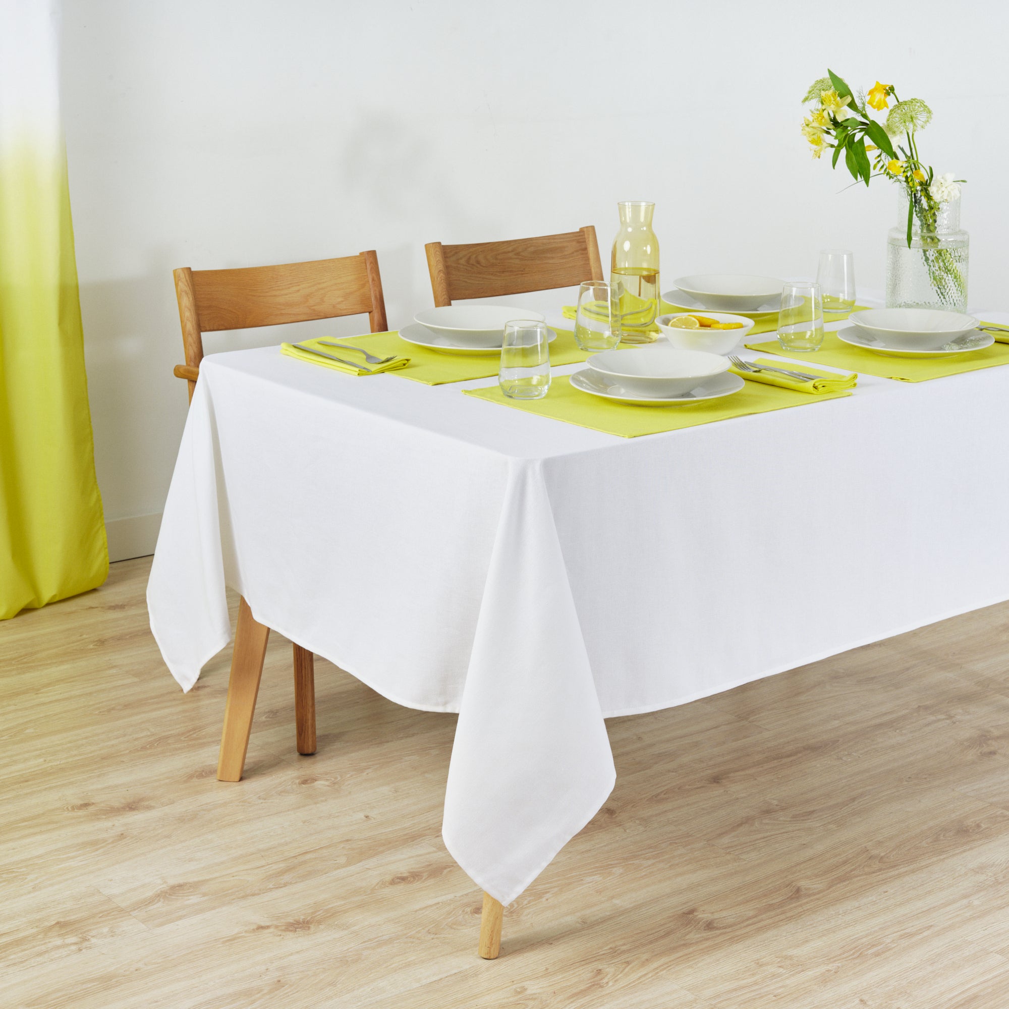 Plain tablecloth 100% linen touch fabric Optical White