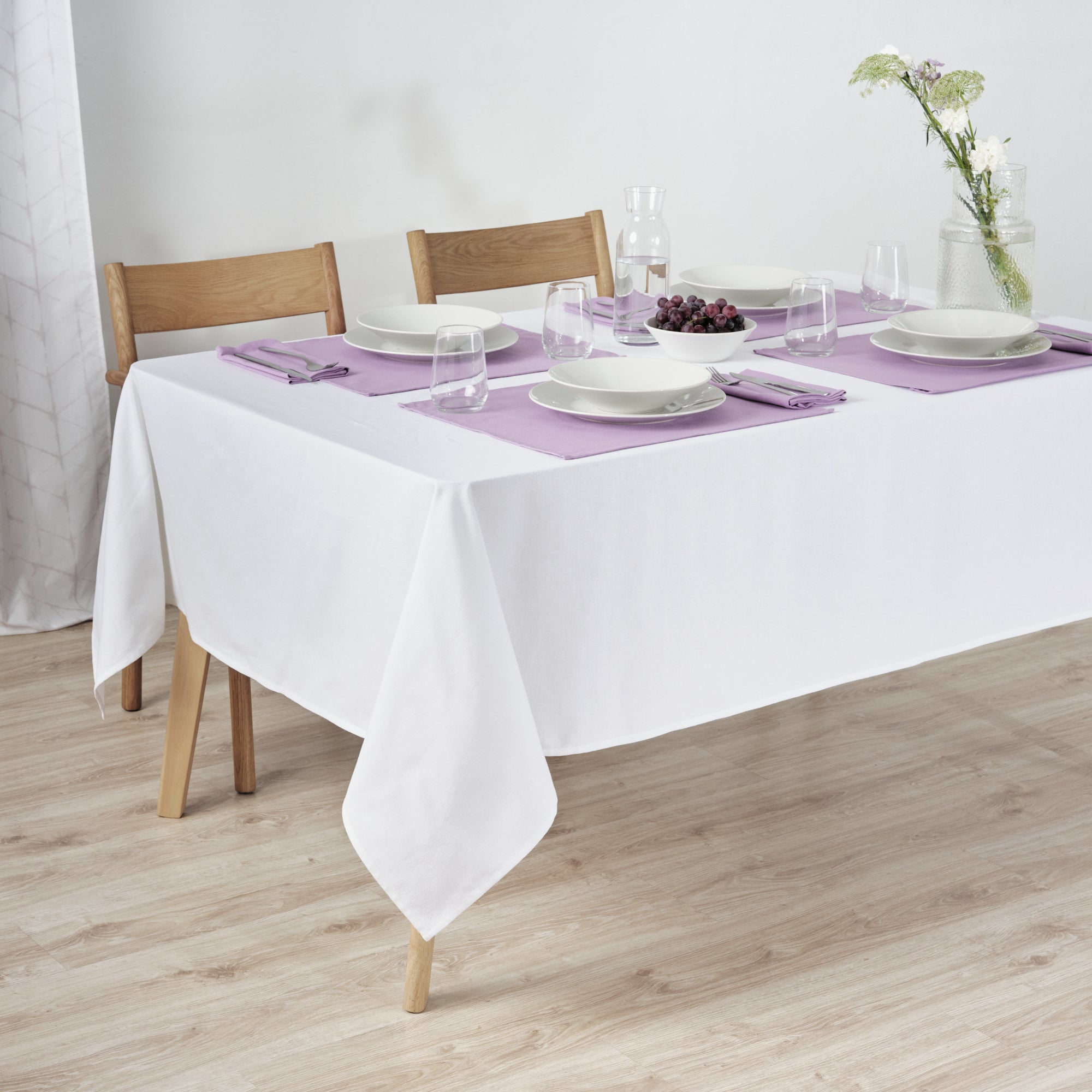 Plain tablecloth 100% linen touch fabric Optical White