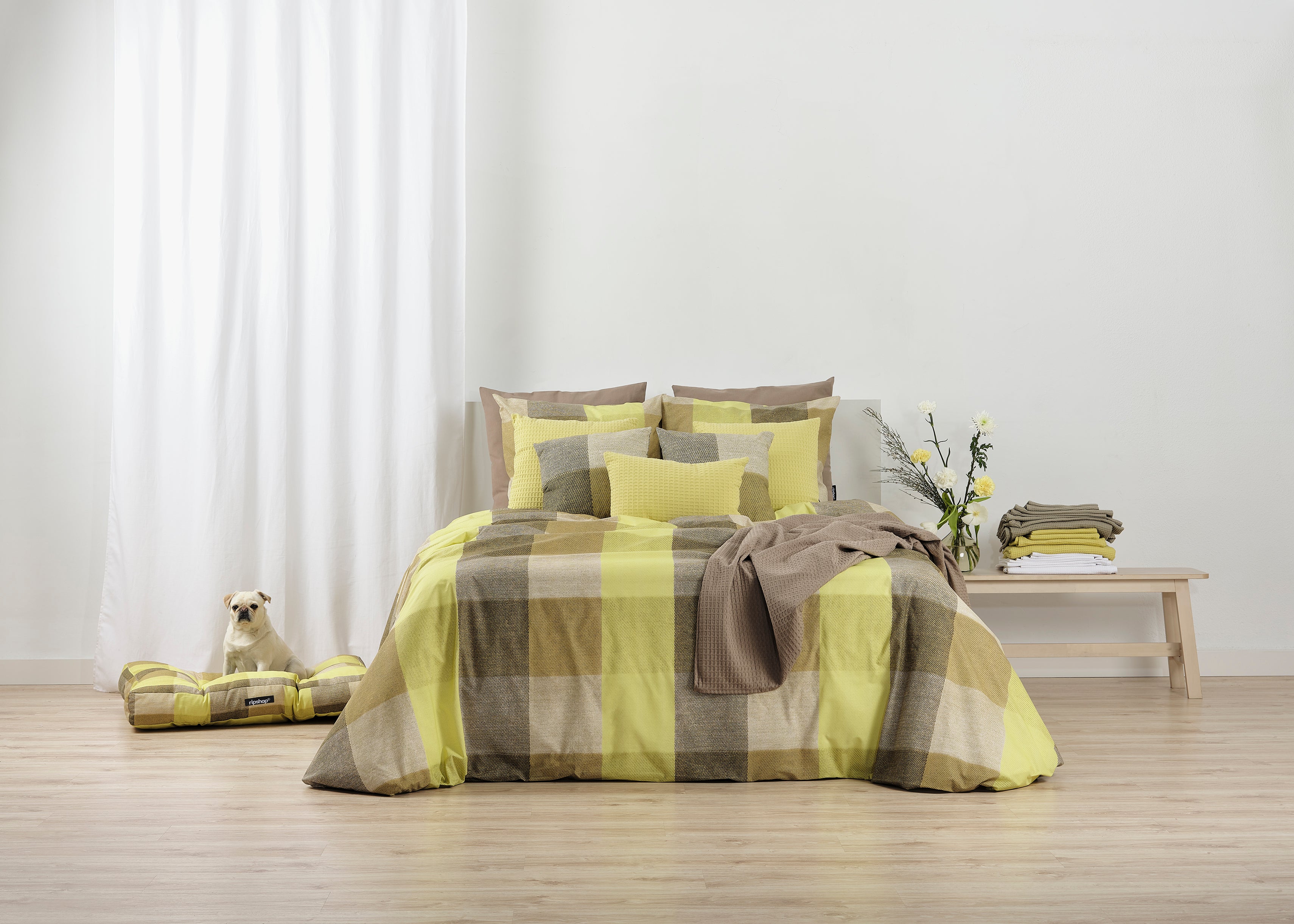 100% Cotton Stain-Resistant Pet Bed Bath Green