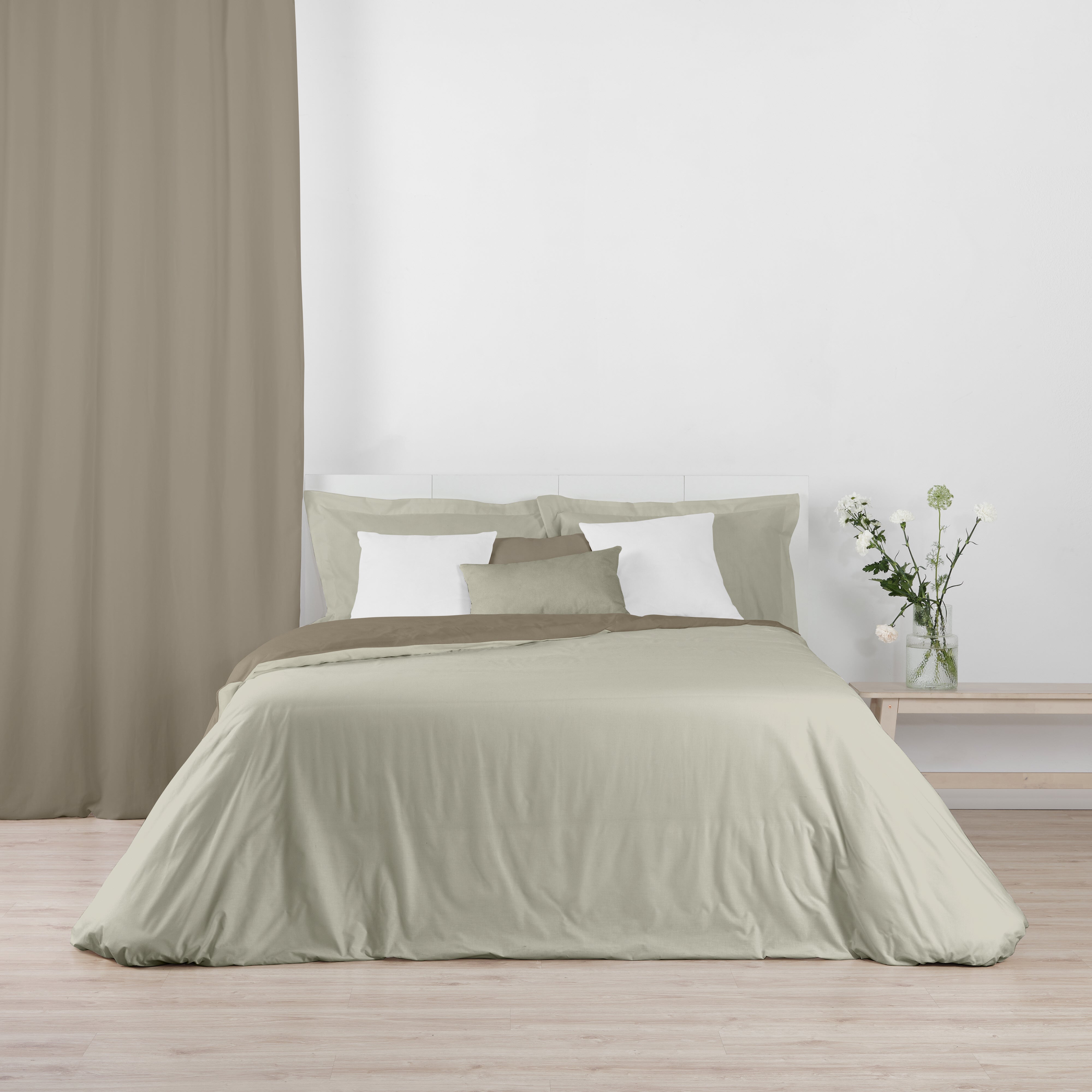 Reversible duvet cover 100% cotton Brown - Beige