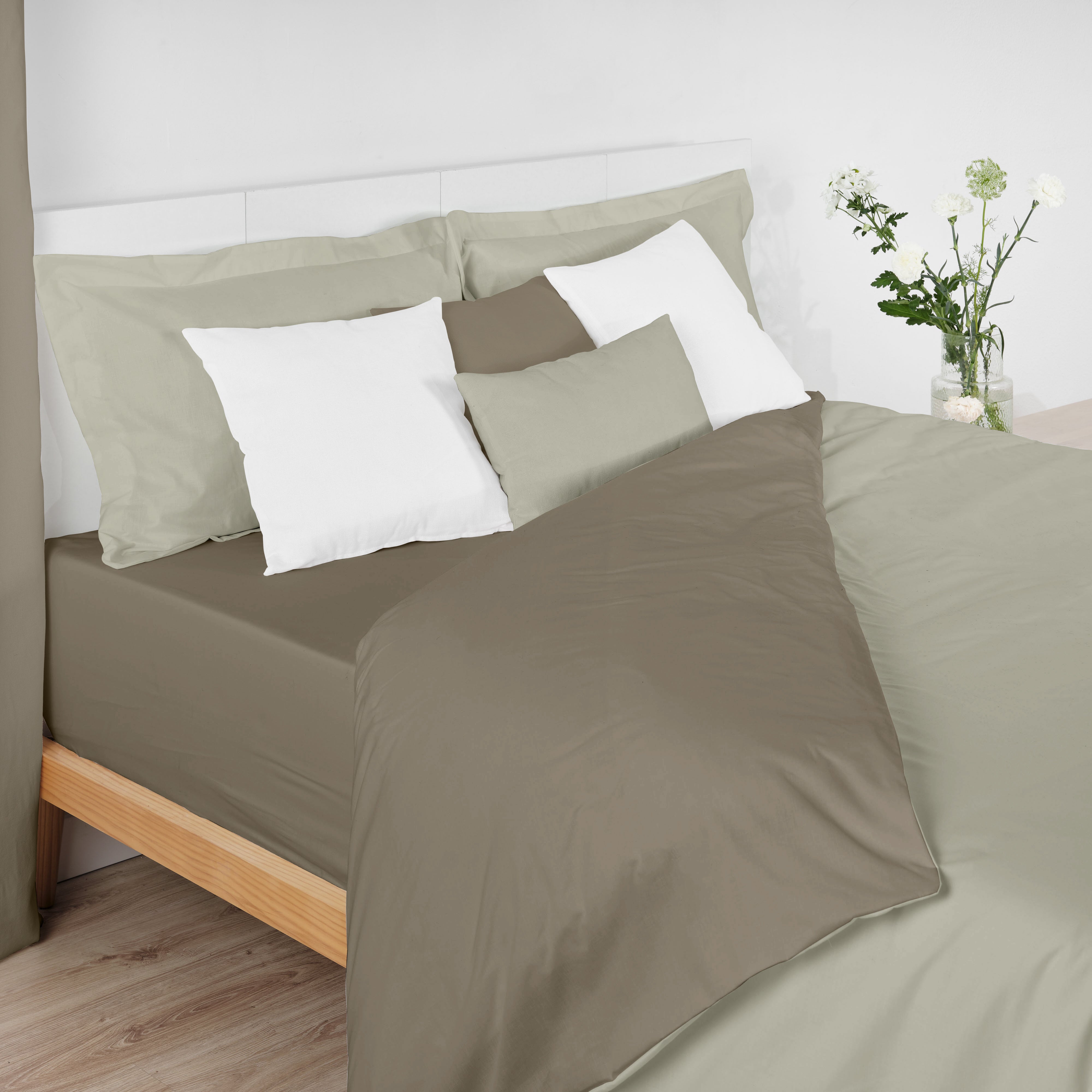 Reversible duvet cover 100% cotton Brown - Beige