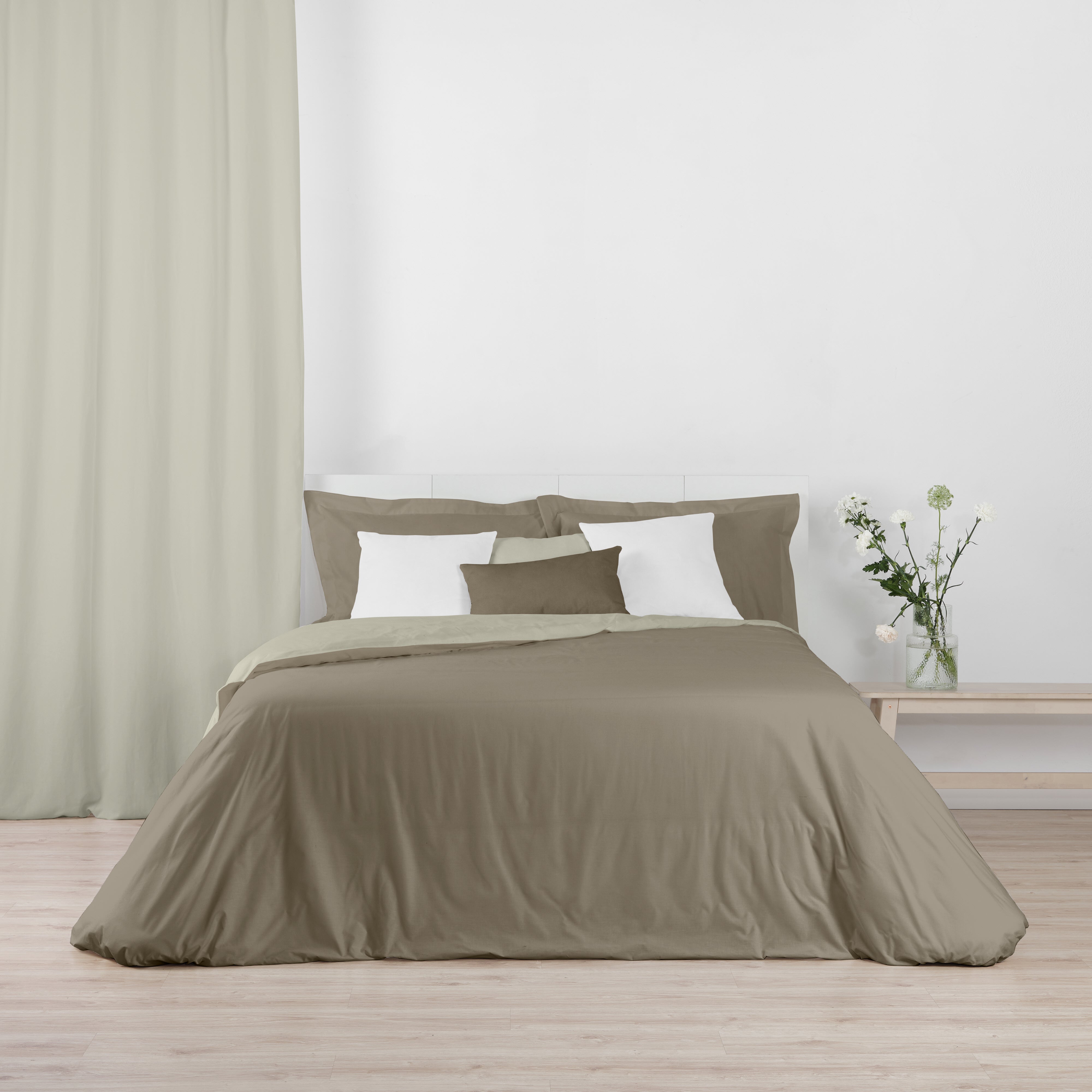 Reversible duvet cover 100% cotton Brown - Beige