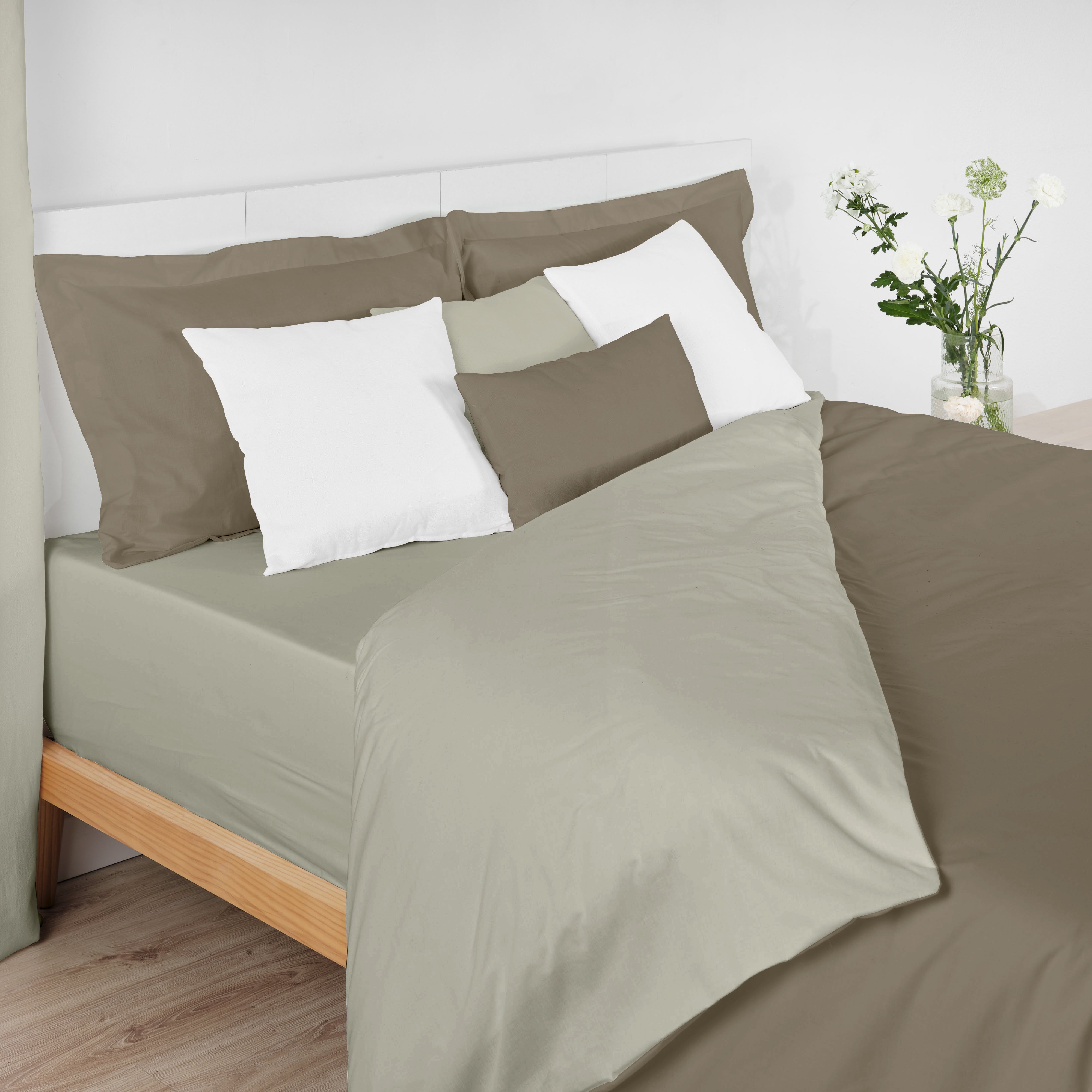 Reversible duvet cover 100% cotton Brown - Beige
