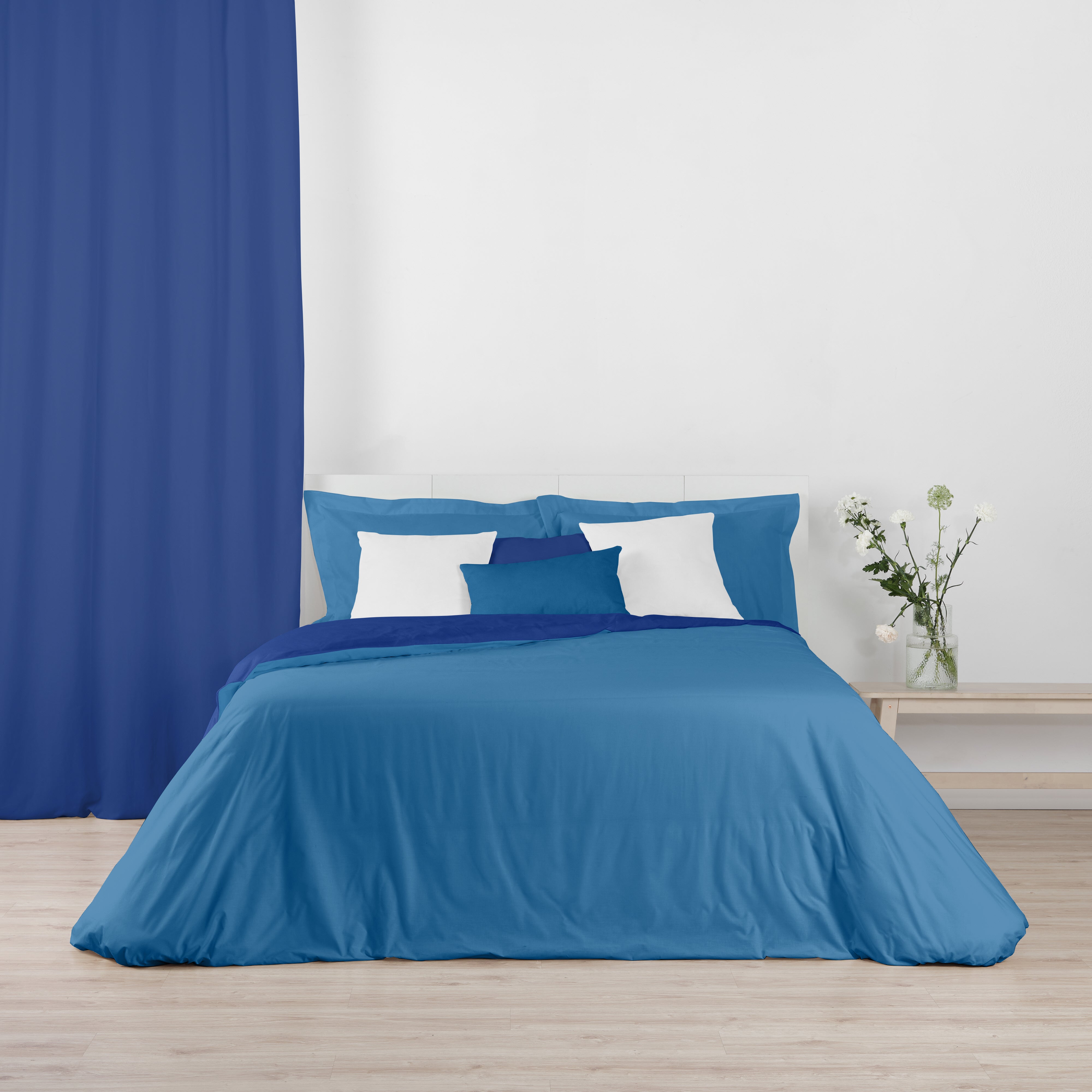 Housse de couette réversible 100% coton Bleu Ciel - Bleu Cobalt