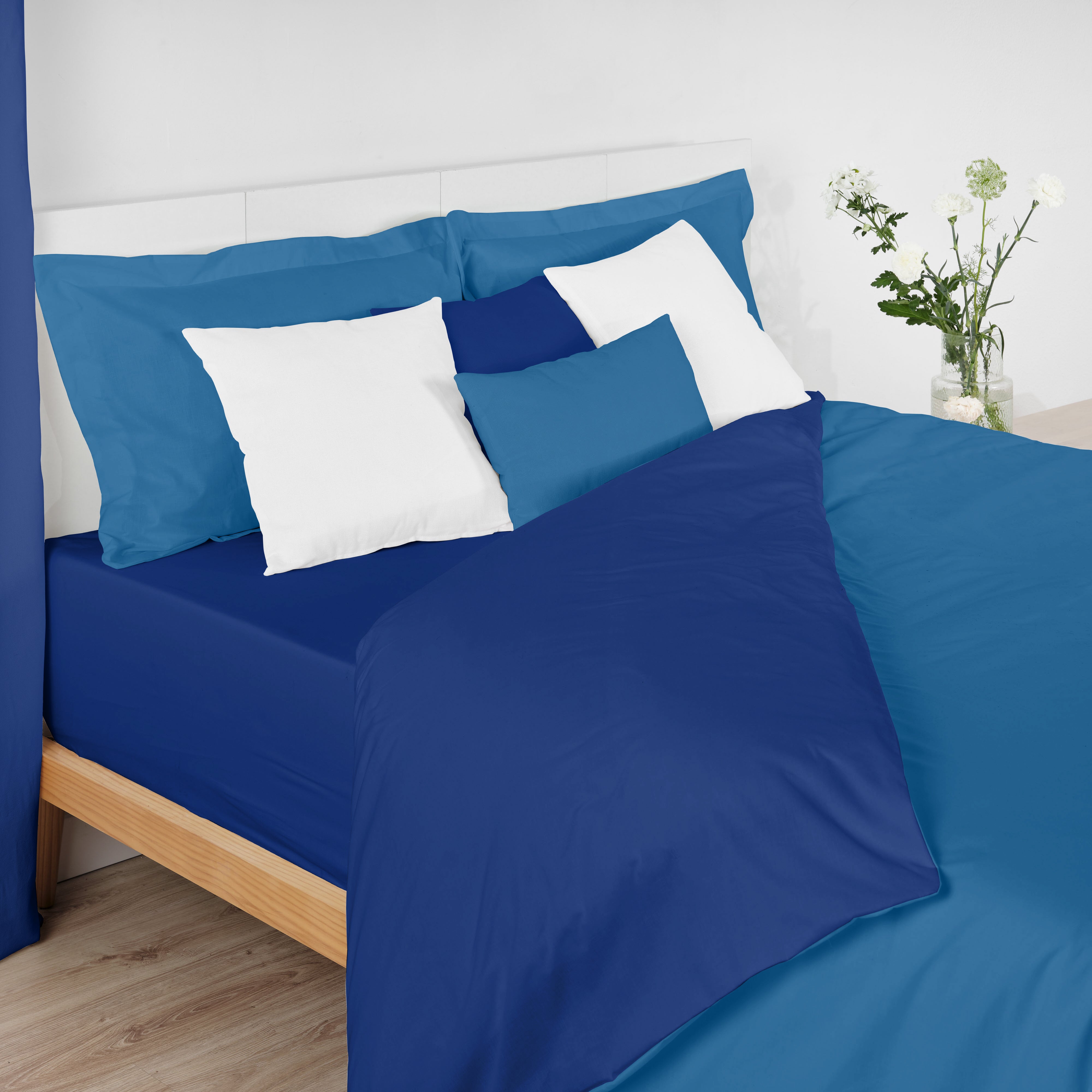 Housse de couette réversible 100% coton Bleu Ciel - Bleu Cobalt