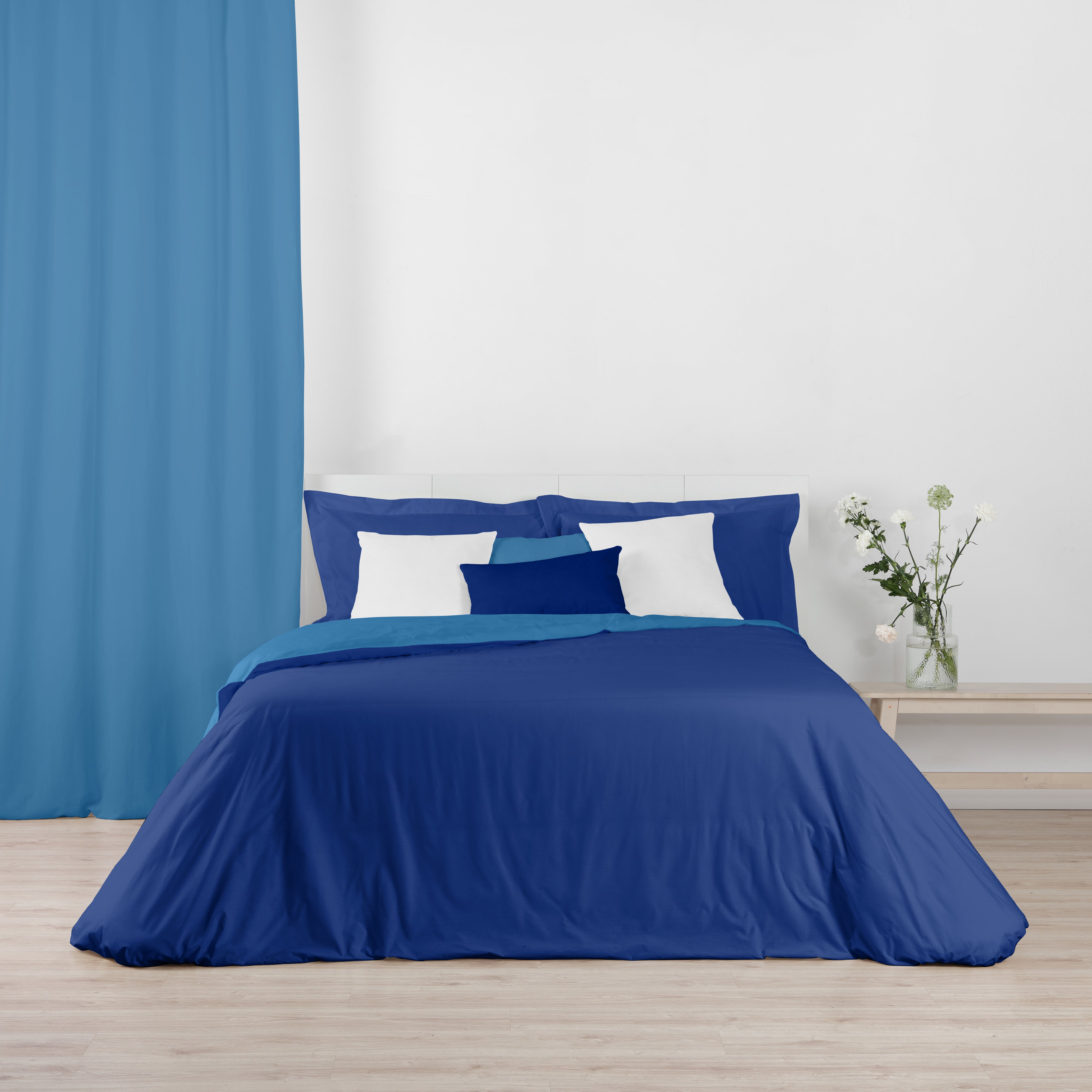 Housse de couette réversible 100% coton Bleu Ciel - Bleu Cobalt
