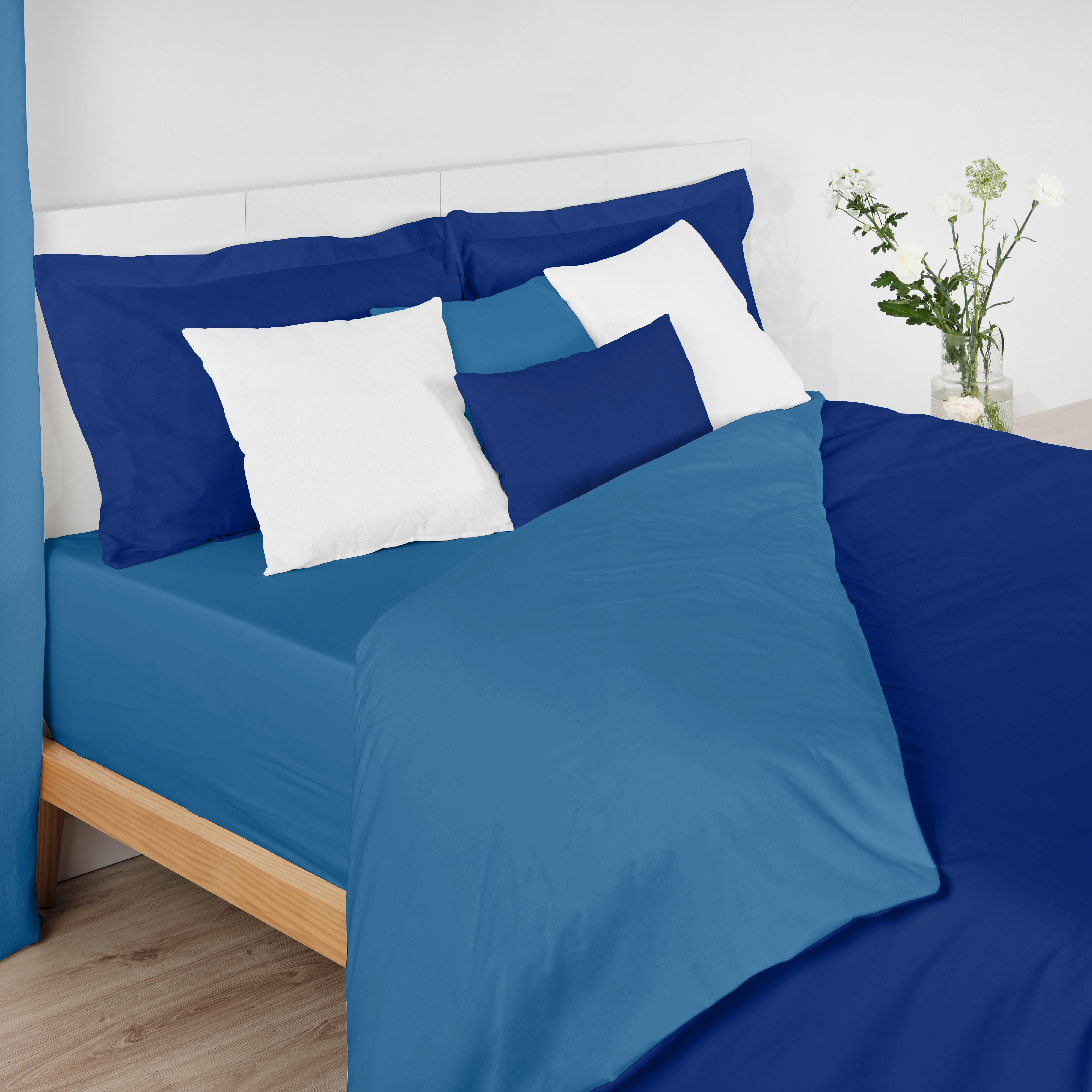 Housse de couette réversible 100% coton Bleu Ciel - Bleu Cobalt