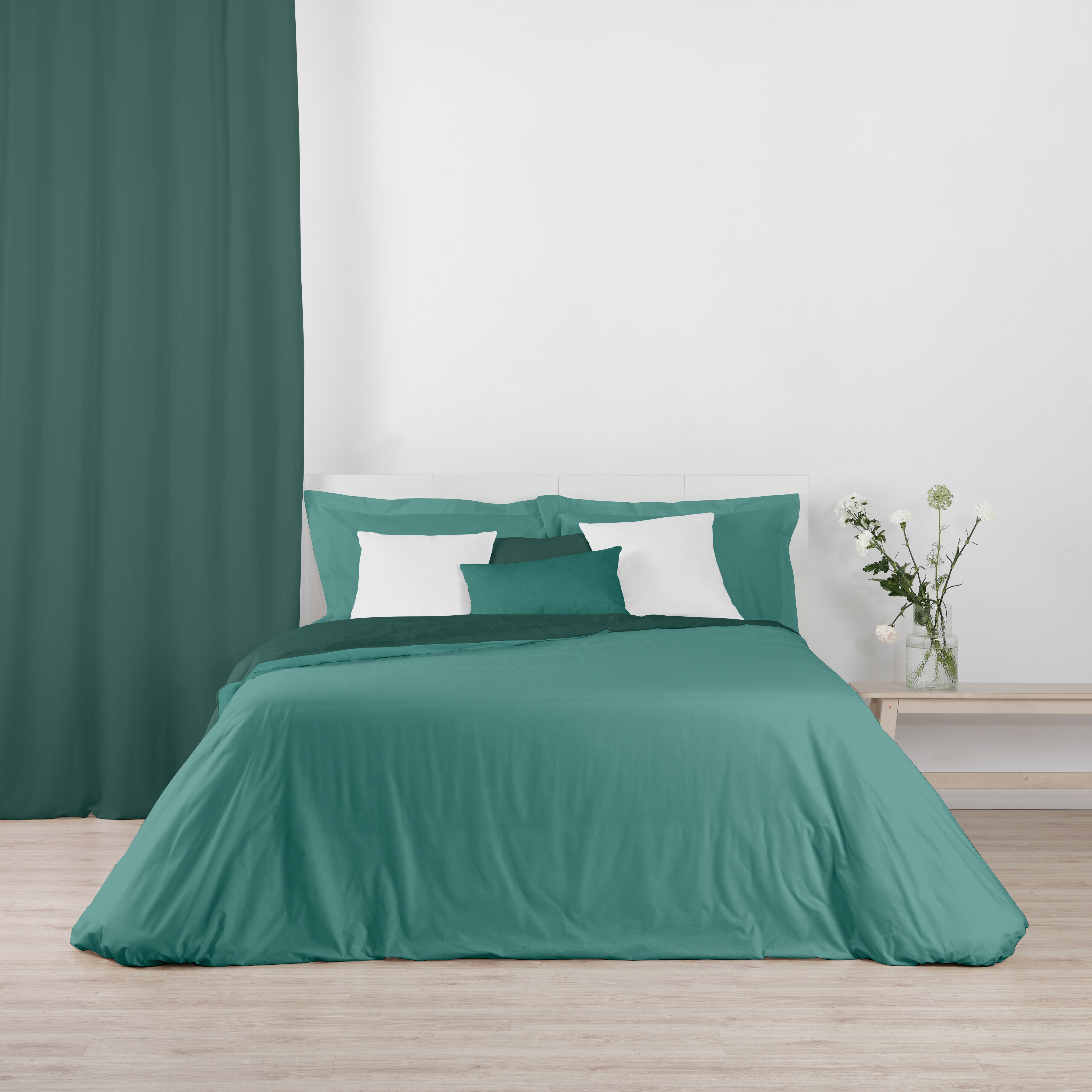 Housse de couette réversible 100% coton Turquoise - Emeraude