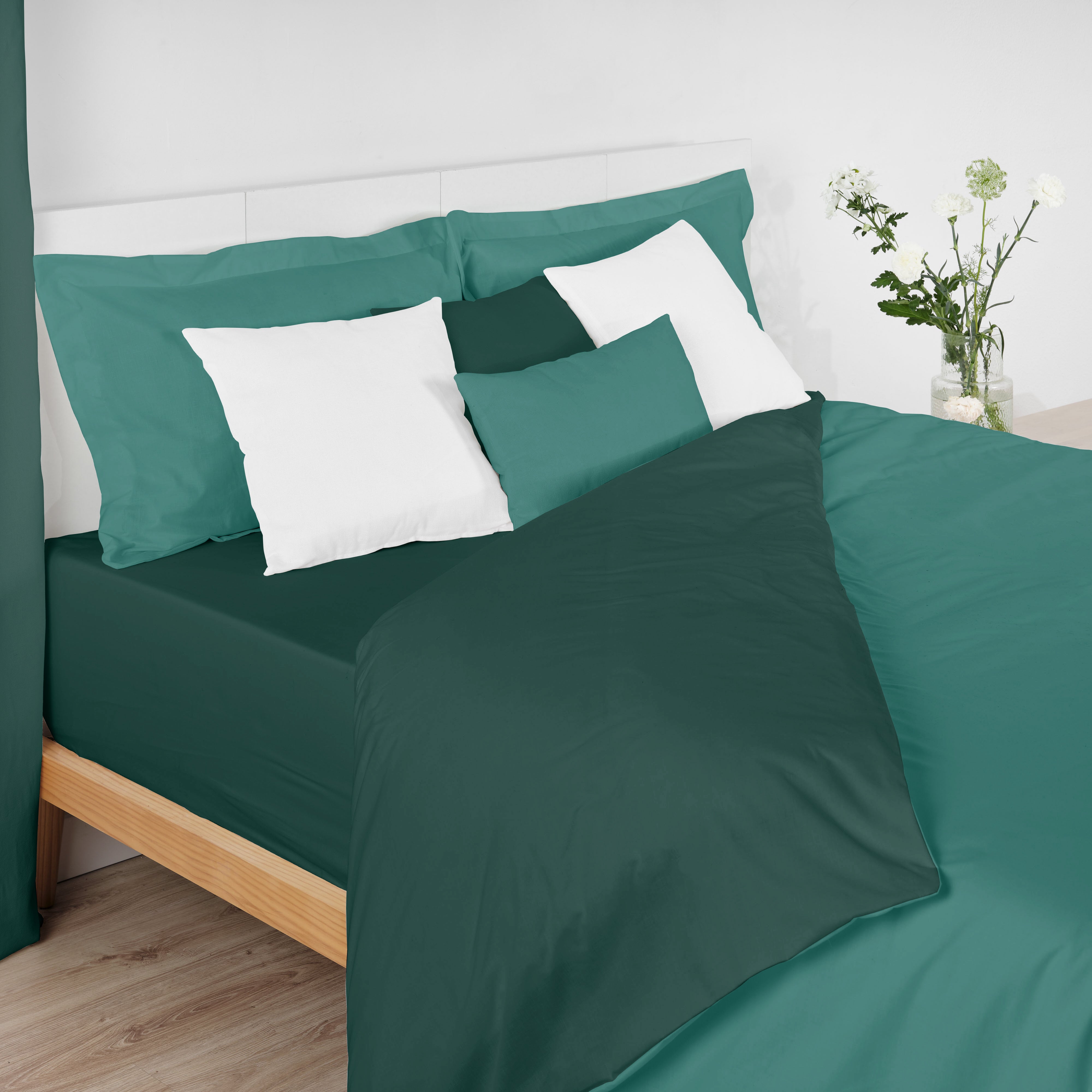 Housse de couette réversible 100% coton Turquoise - Emeraude